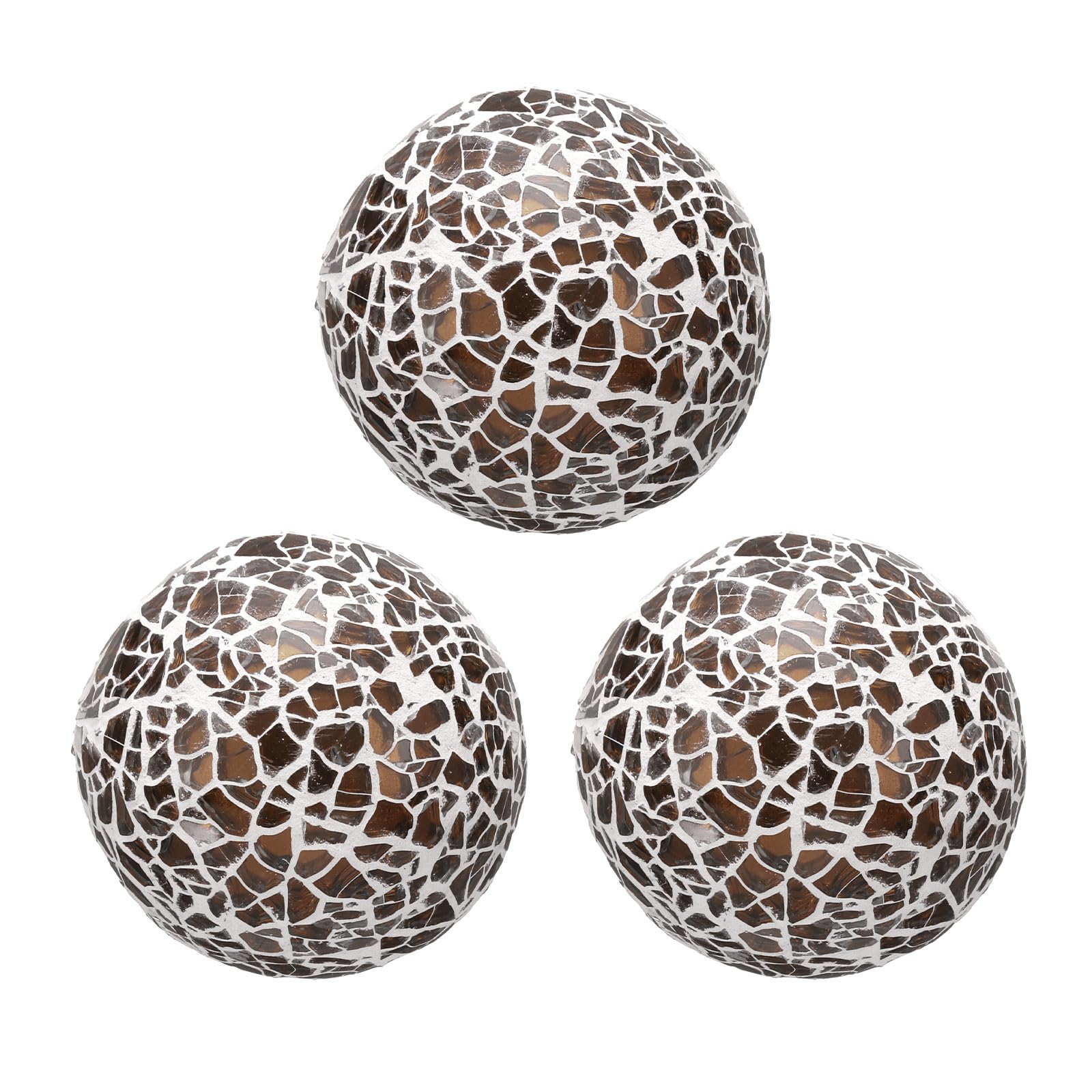QUARKZMAN 3 Piezas Bolas de Vidrio Decorativas de 2.36 Pulgadas Esferas de Bolas de Mosaico para Centros de Mesa, Cuencos, Jarrones, Mesa de Comedor, Fiesta, Color Marrón Oscuro