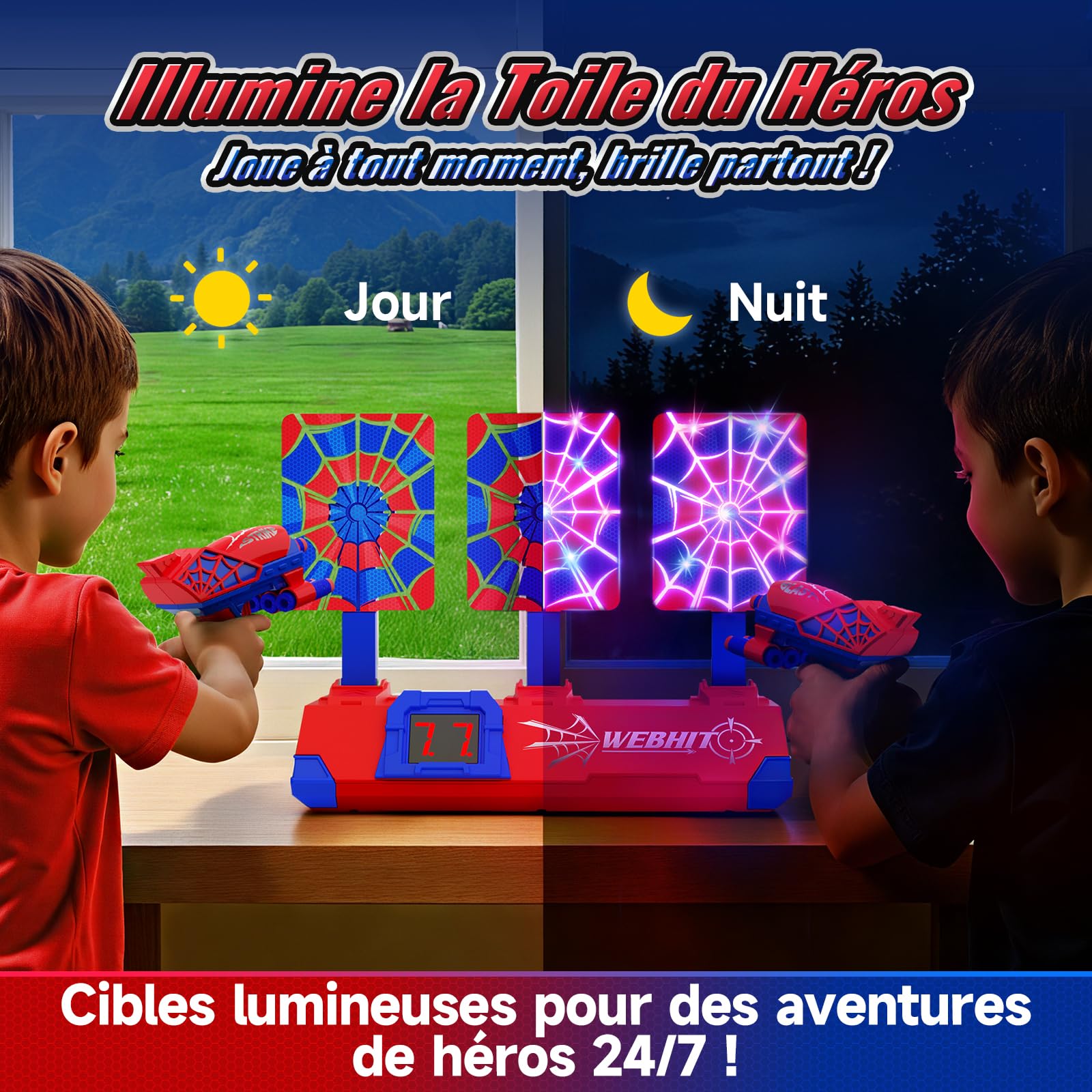 Pistolet Enfant avec Automatiques Lumineux Cible Tir Electronique, Jouet Enfant 3-12 Ans Jeux Exterieur Enfant 3 4 5 6 7 8 9 10 11 Ans Cadeau Garçon 4-11 Ans Cadeaux de Pâques Anniversaire