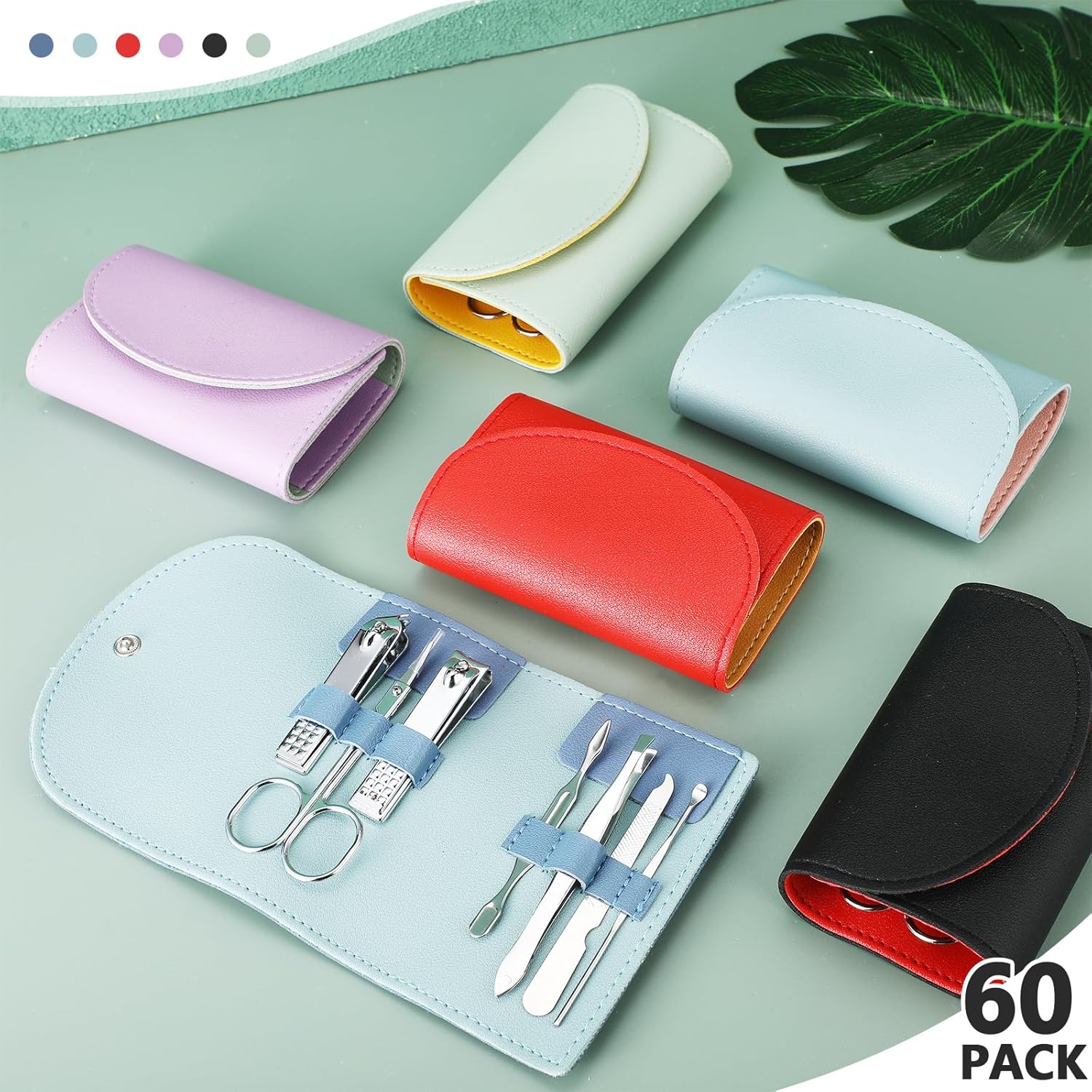 60 Sets Travel Manicure Set Professional Nail Set 7 in 1 Stainless Steel Manicure Kit Grooming Kits Nail Care Tools with Care Tools Beauty Scissors Tweezers Gifts(Bright Color)