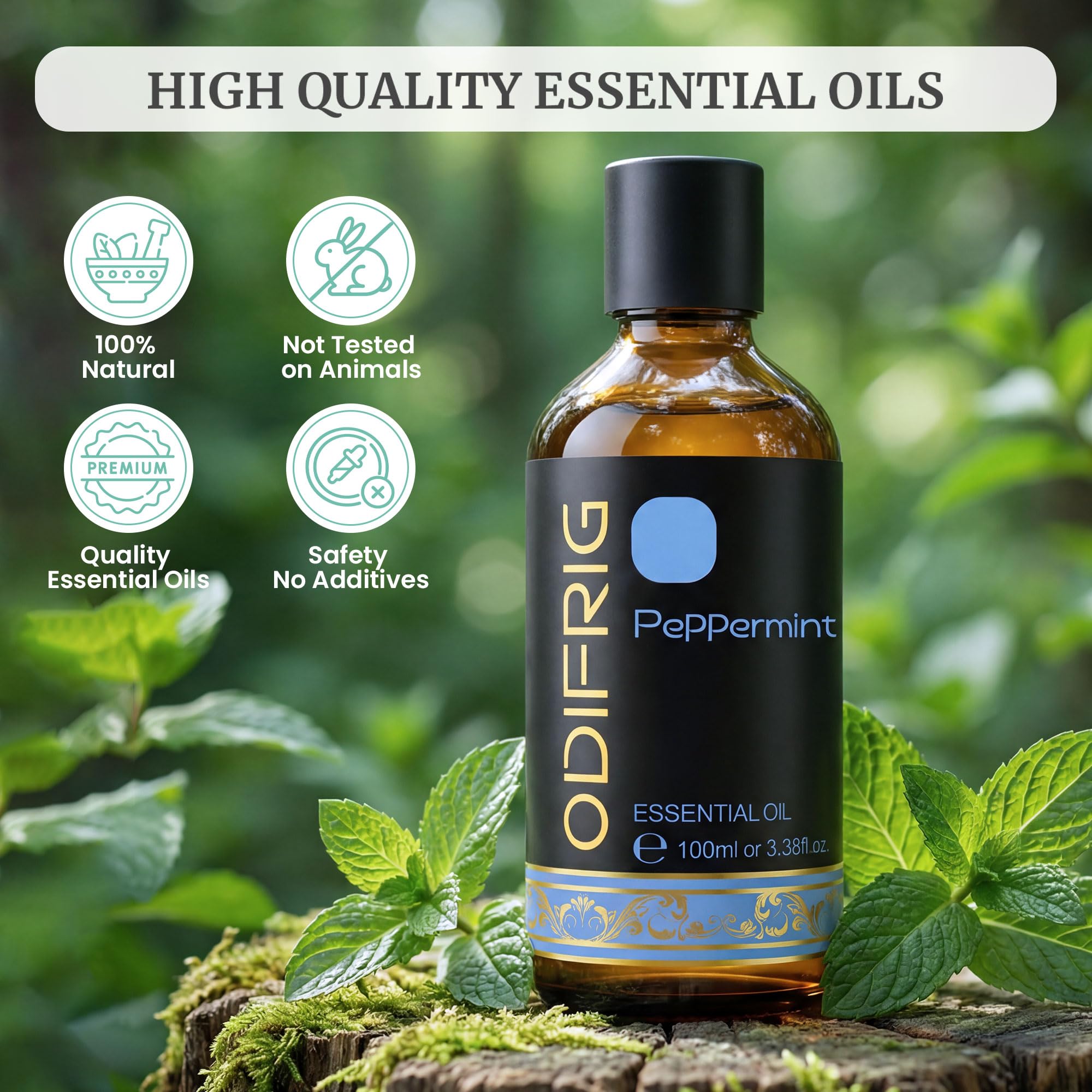 Olio Essenziale di Menta Piperita, 100 ml con Contagocce, Olio essenziale Naturale di Menta Piperita, Adatto per la cura di unghie, DIY, SPA, Aromaterapia