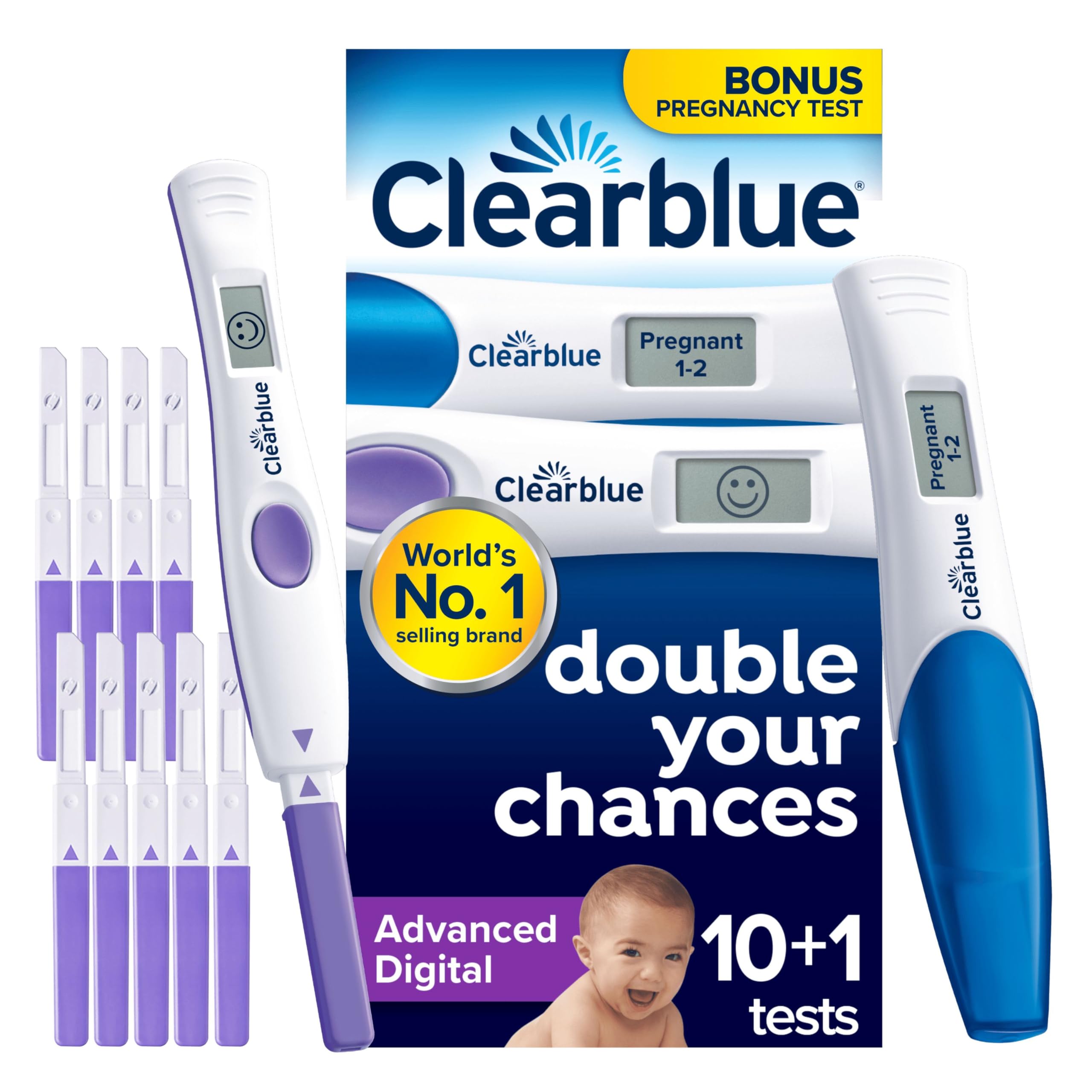 Clearblue 10 Advanced Digital Ovulation Tests and 1 Pregnancy Test Kit – Typically IDENTIFIES at Least 2X More Fertile Days vs LH only Ovulation Test Strips, Double Your Chances of Getting Pregnant
