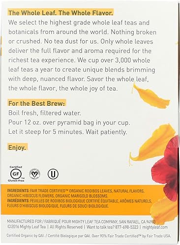 Miniatura 5 de Té Mighty Leaf Herb Tea, néctar orgánico de hierbas africanas, 15 bolsas de hojas completas, 1.32onzas