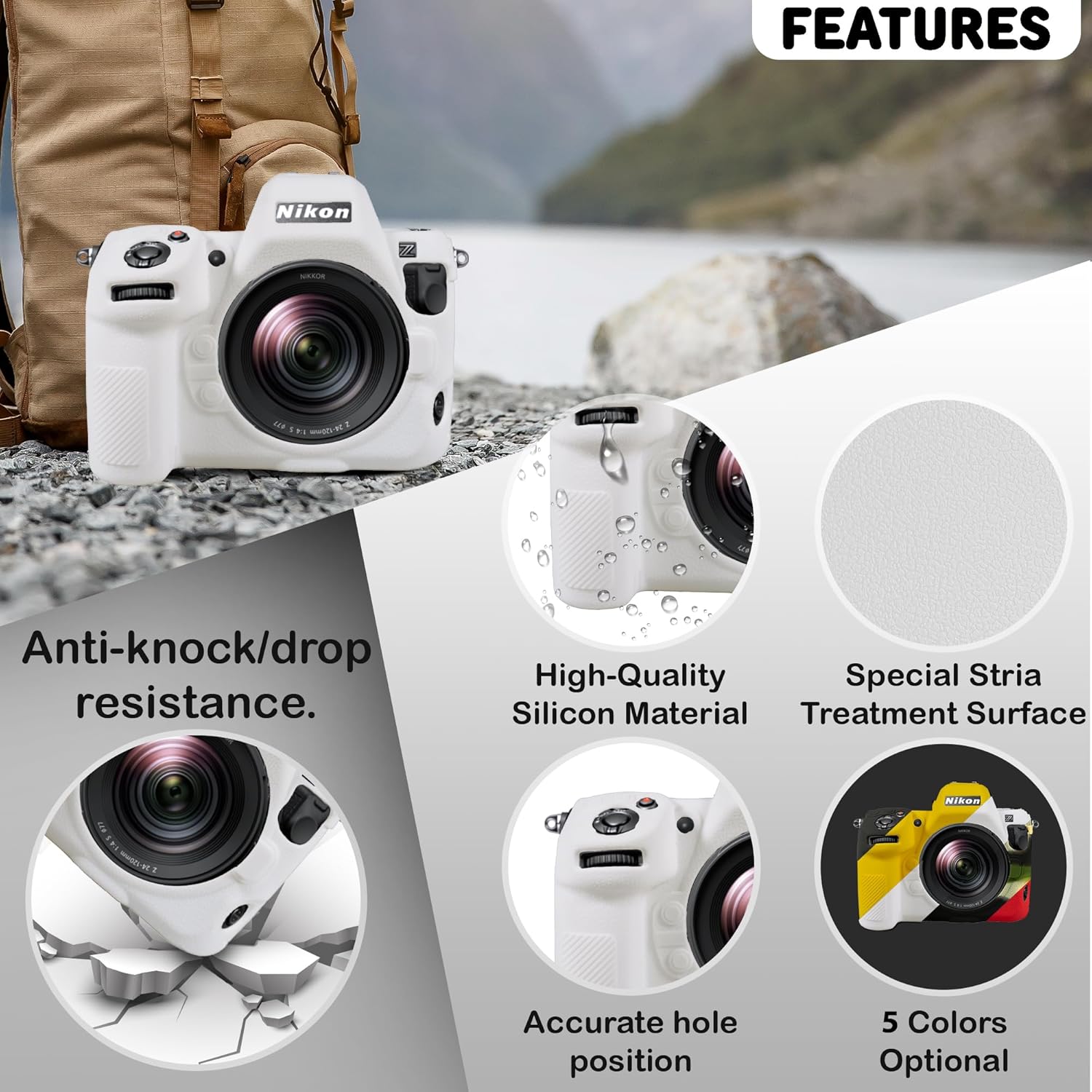 Camera Case for Nikon Z8 - Protective Silicone DSLR Skin Cover, Detachable Cage, Shockproof, Dustproof (White)