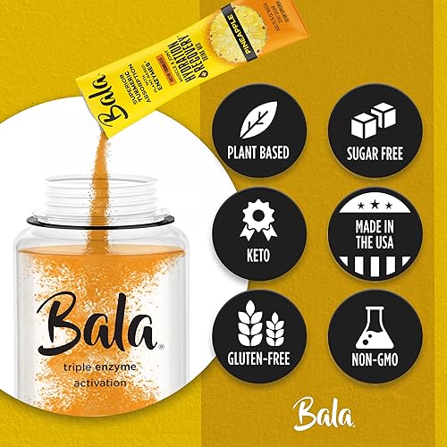 Miniatura 7 de Bala Mezcla de hidratación enzimática y bebida sin azúcar, cúrcuma, bromelina, papaína, inmunidad, movilidad, piña, 0.25 onzas (30 unidades)