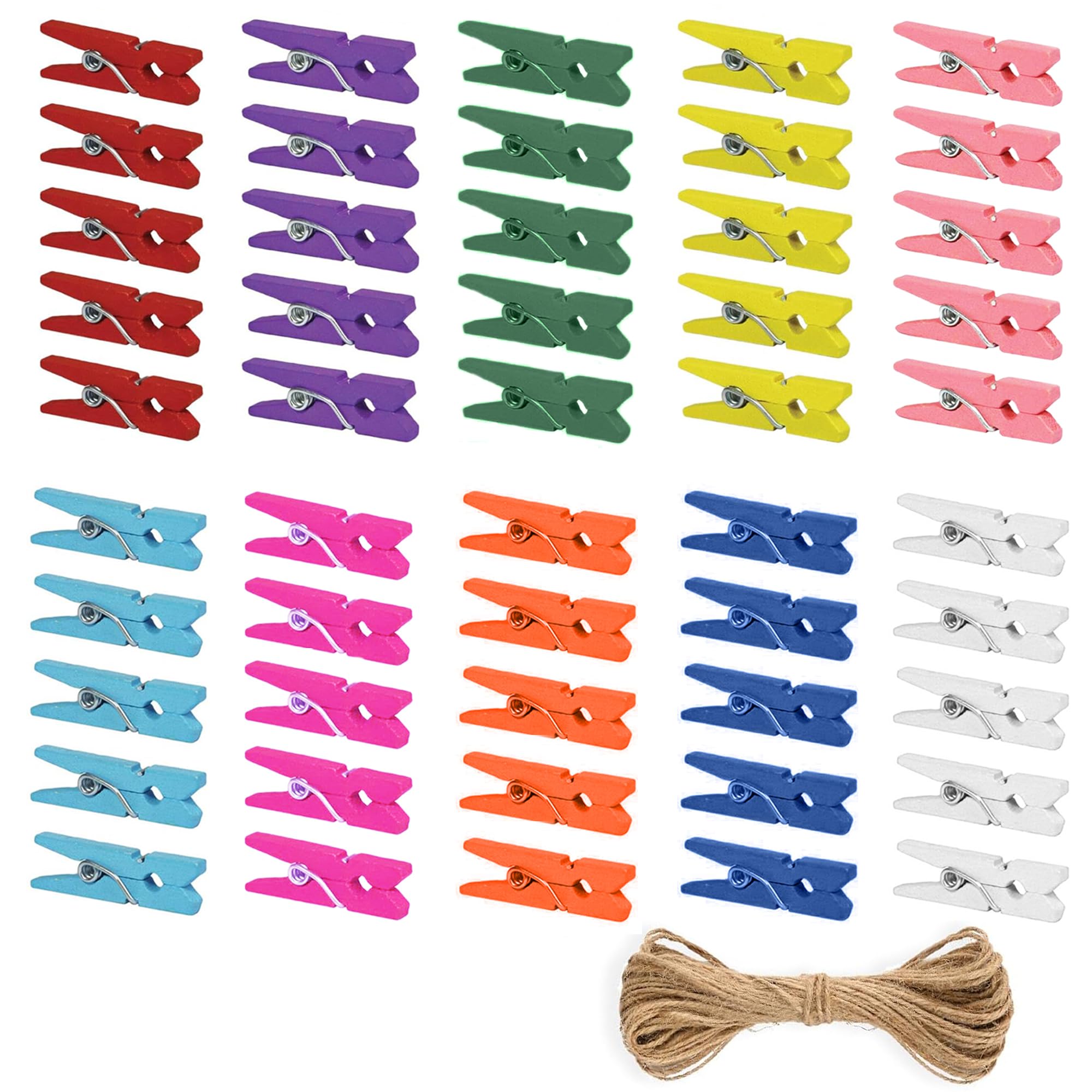 100 Stück Holzklammern Klein Wäscheklammern Größe 35 mm Mini Klammer Wäscheklammern Holzklammer aus echten Holz für Fotowand Verpackung Gastgeschenk (Farbe)