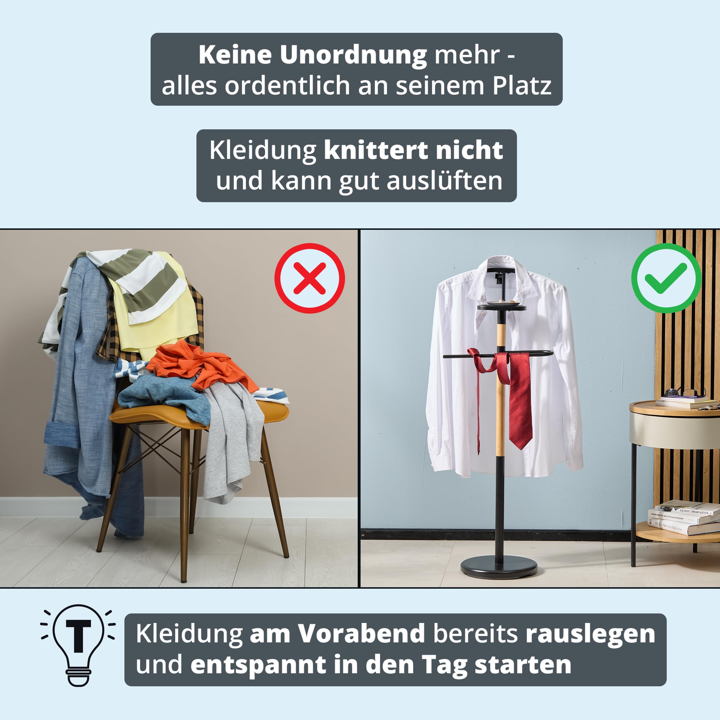 KHG Herrendiener aus Metall schwarz verchromt sowie Gummibaum-Echtholz