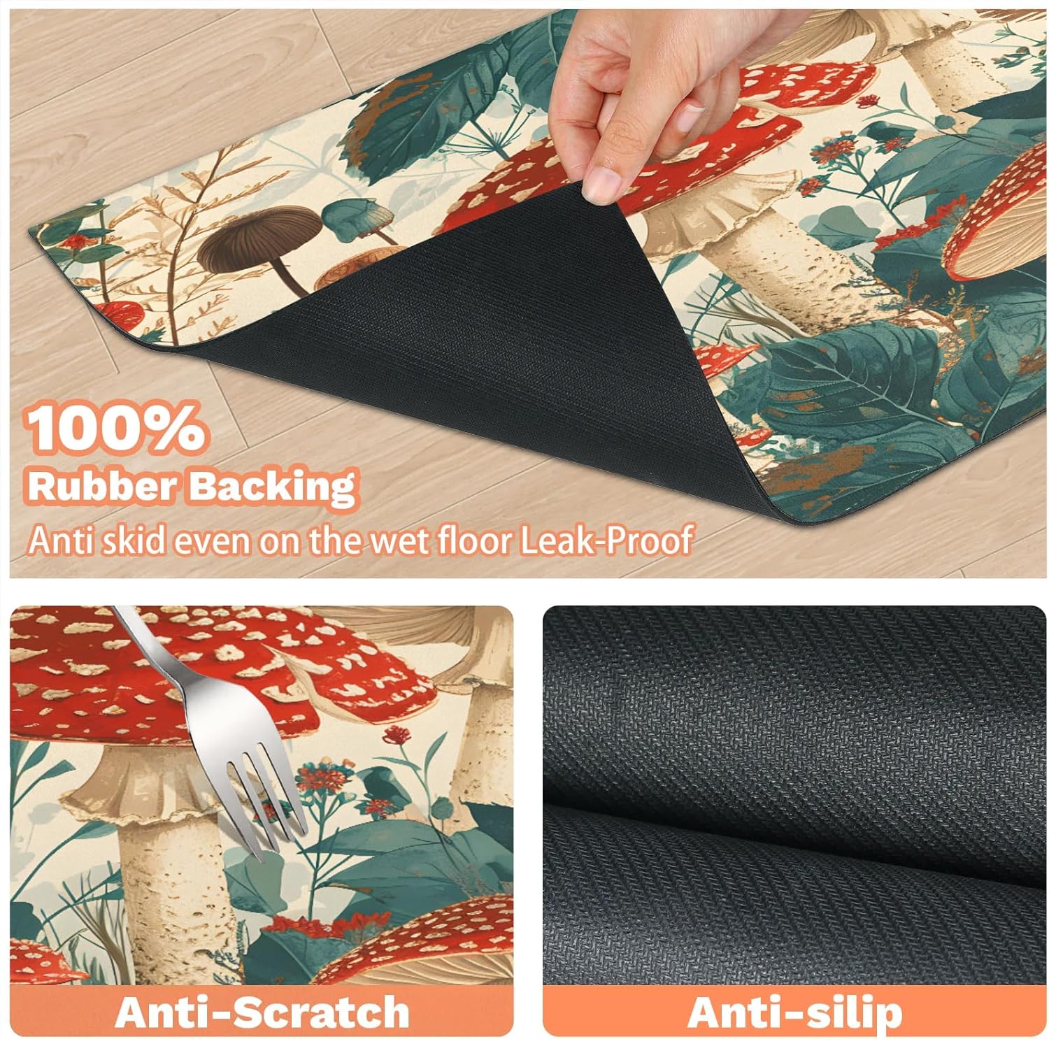 Hexteria Spring Summer Mushroom Pet Feeding Mat Non Slip Absorbent Pet Placemat for Food and Water Bowl Dog Cat Food Mats for Floors Puppy Accessories, 24 x 32 in