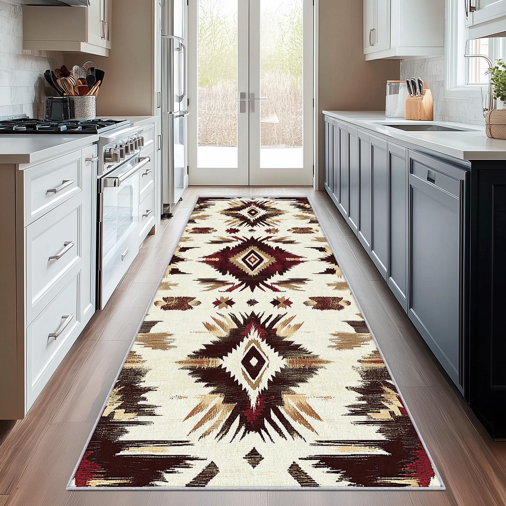 Générique Tapis Couloir Aztèque Navajo, Tapis de Couloir Bohème Amérindien 60x240, pour Cuisine, Entree Interieur, Chambre, Descente de Lit, Lavable, Antidérapant, Poil Court b613
