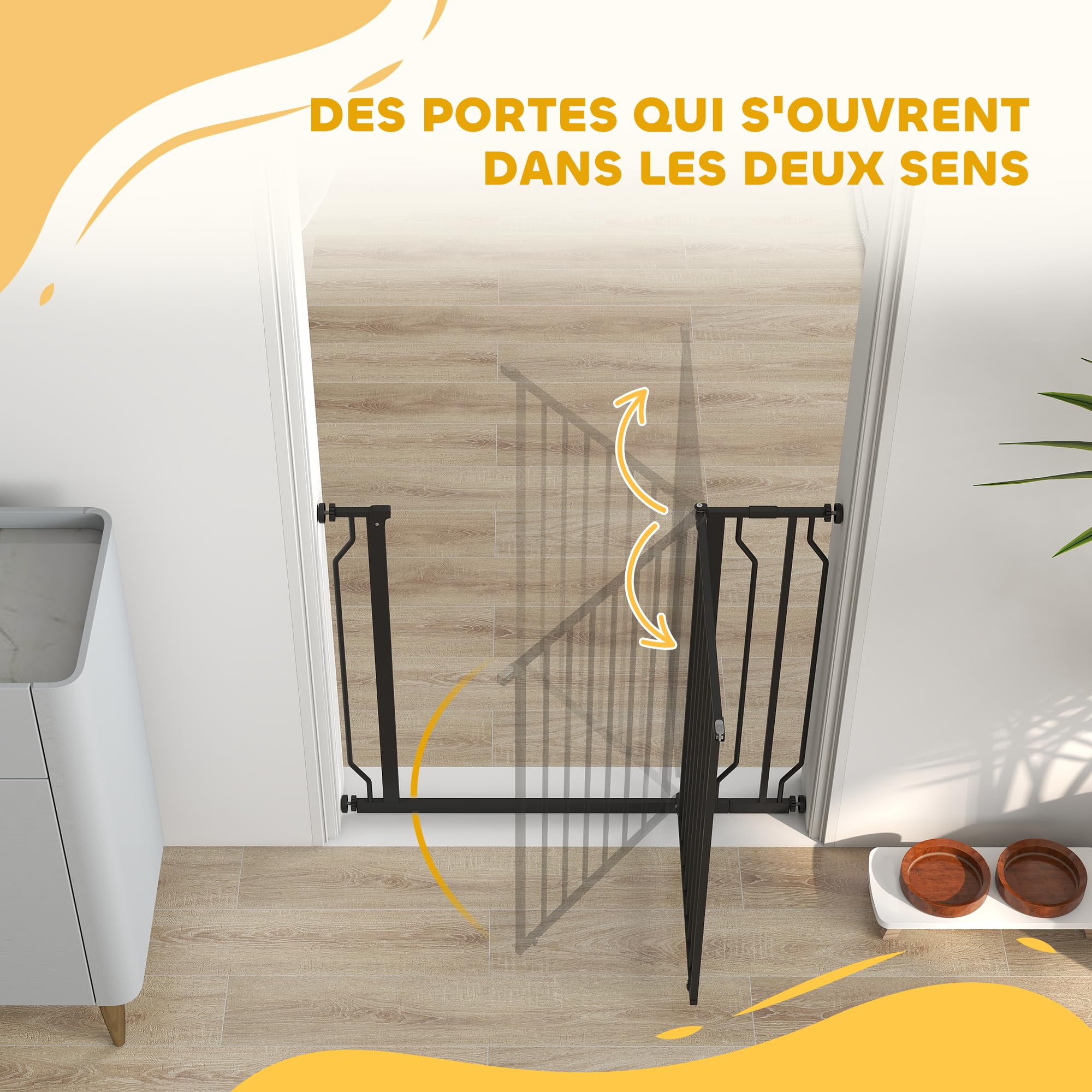 PawHut Barrière de sécurité Chien barrière Extensible 75-95 x 76 cm barrière escaliers couloirs Portes sans perçage en Acier et ABS Noir