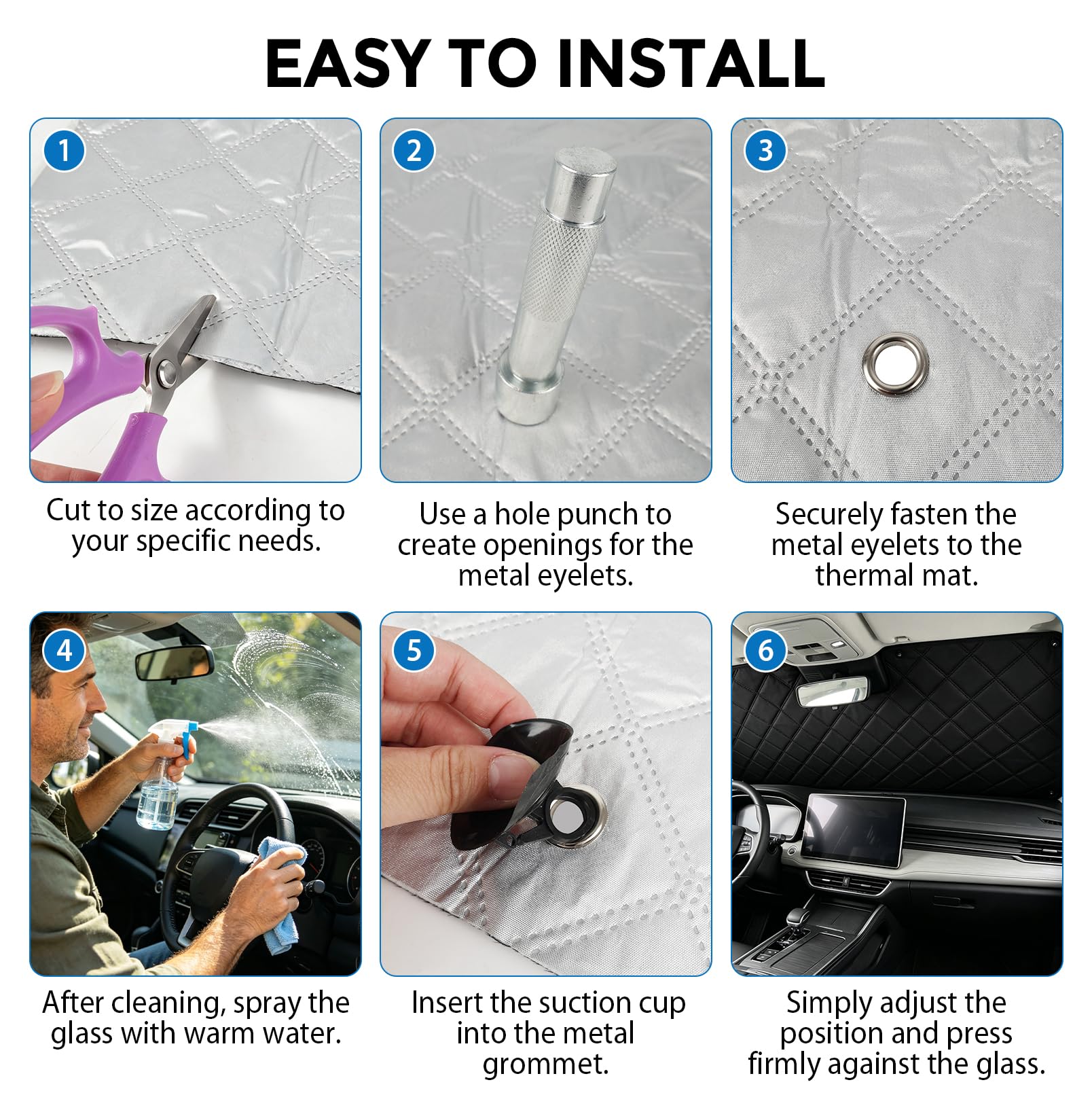 Thermomatte DIY Kit, Individuell anpassbare Universal-Autofensterabdeckung, 3 lagige Baumwolle, Wärmeisolierung Lichtschutz und Sichtschutz für Wohnmobil Vans - 3.5 x 1.47 m