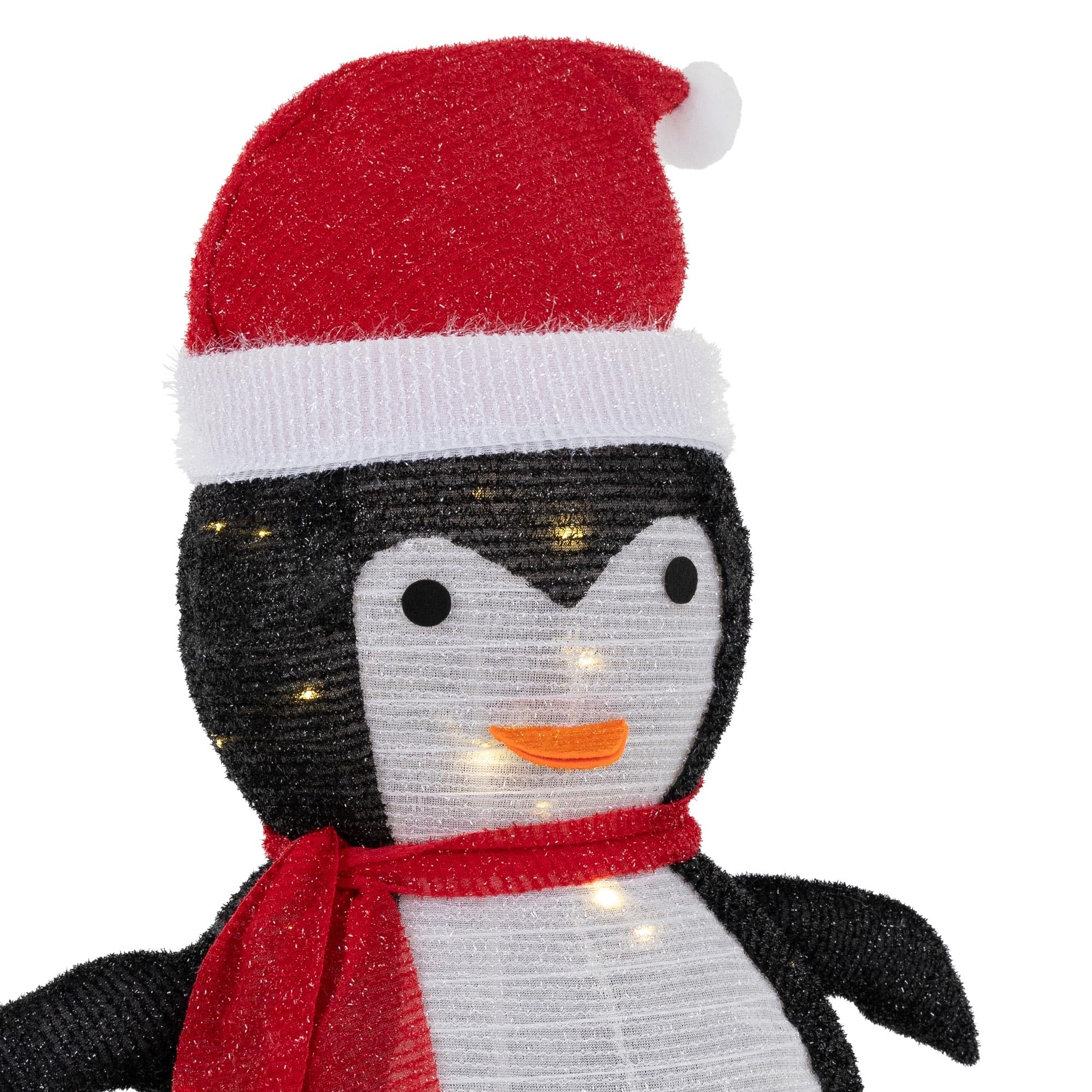 ECD Germany Pingüino Navideño LED 68 cm de Altura, Figura de Jardín Iluminada con 30 Luces LED Blanco Cálido con Temporizador para Interior/Exterior Plegable Decoración con Pilas Figura Decorativa