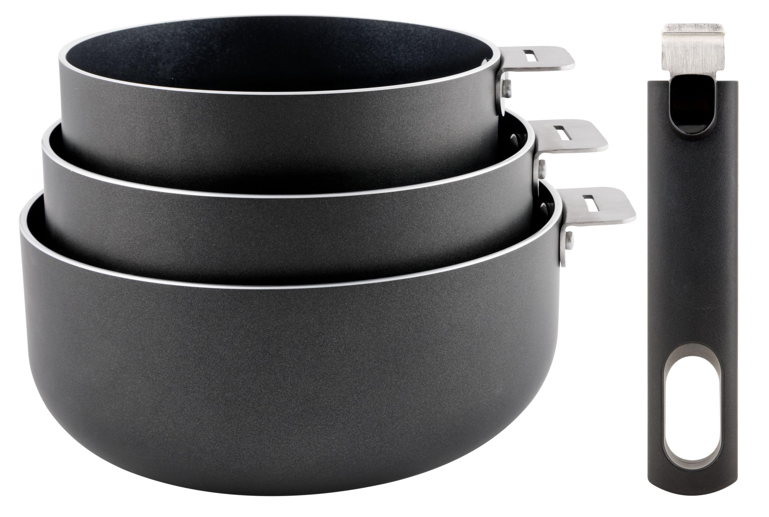 Cosy & Trendy Aluminium-Kochgeschirr-Set, Antihaftbeschichtung, abnehmbarer Griff, 4-teilig, PFAS-frei, geeignet für alle Herdarten, auch Induktion