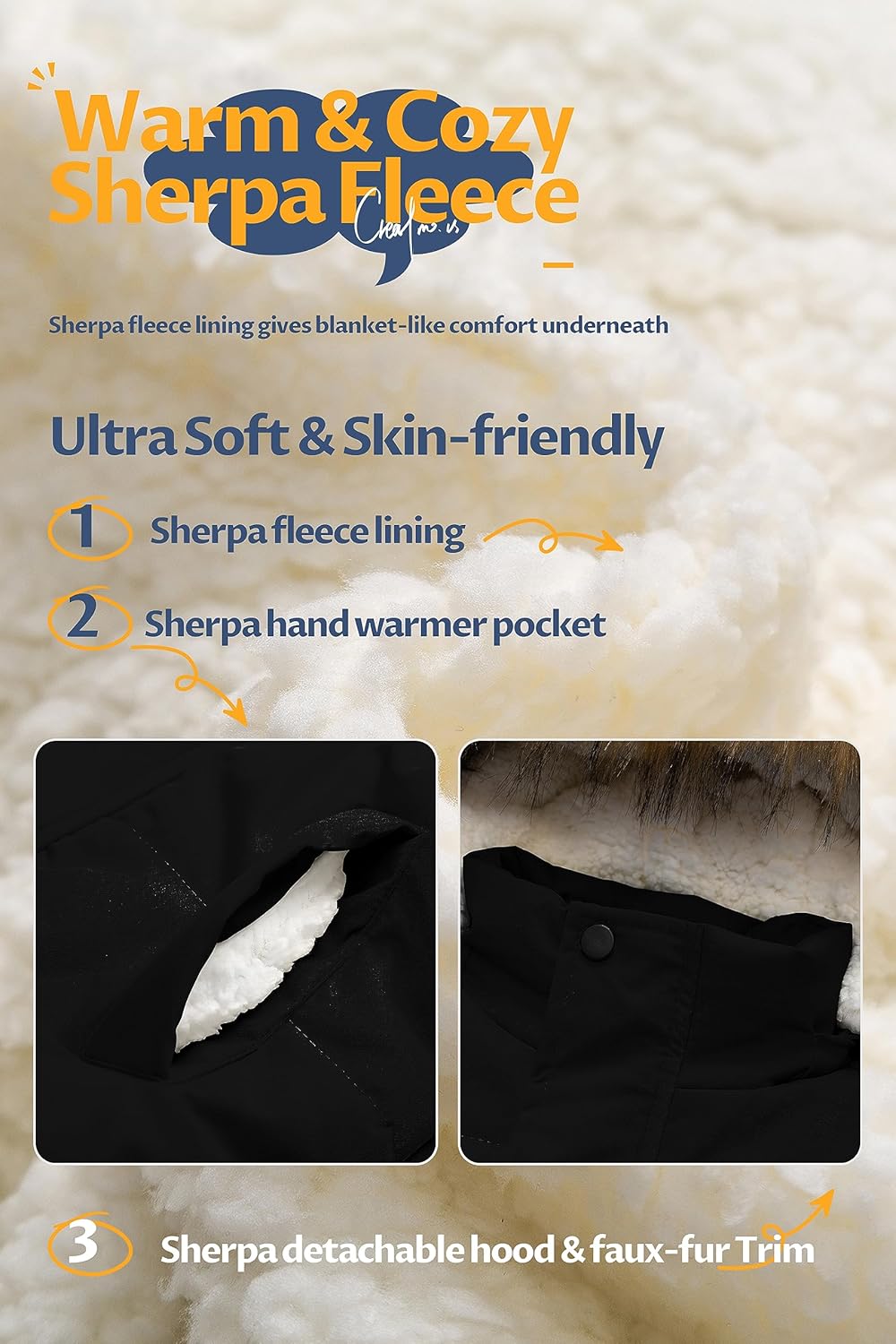 CREATMO US Boy's Sherpa Long Parka Winter Coat Thicken Water Repellent Puffer Jacket With Removable Faux Fur Hood - Image 4