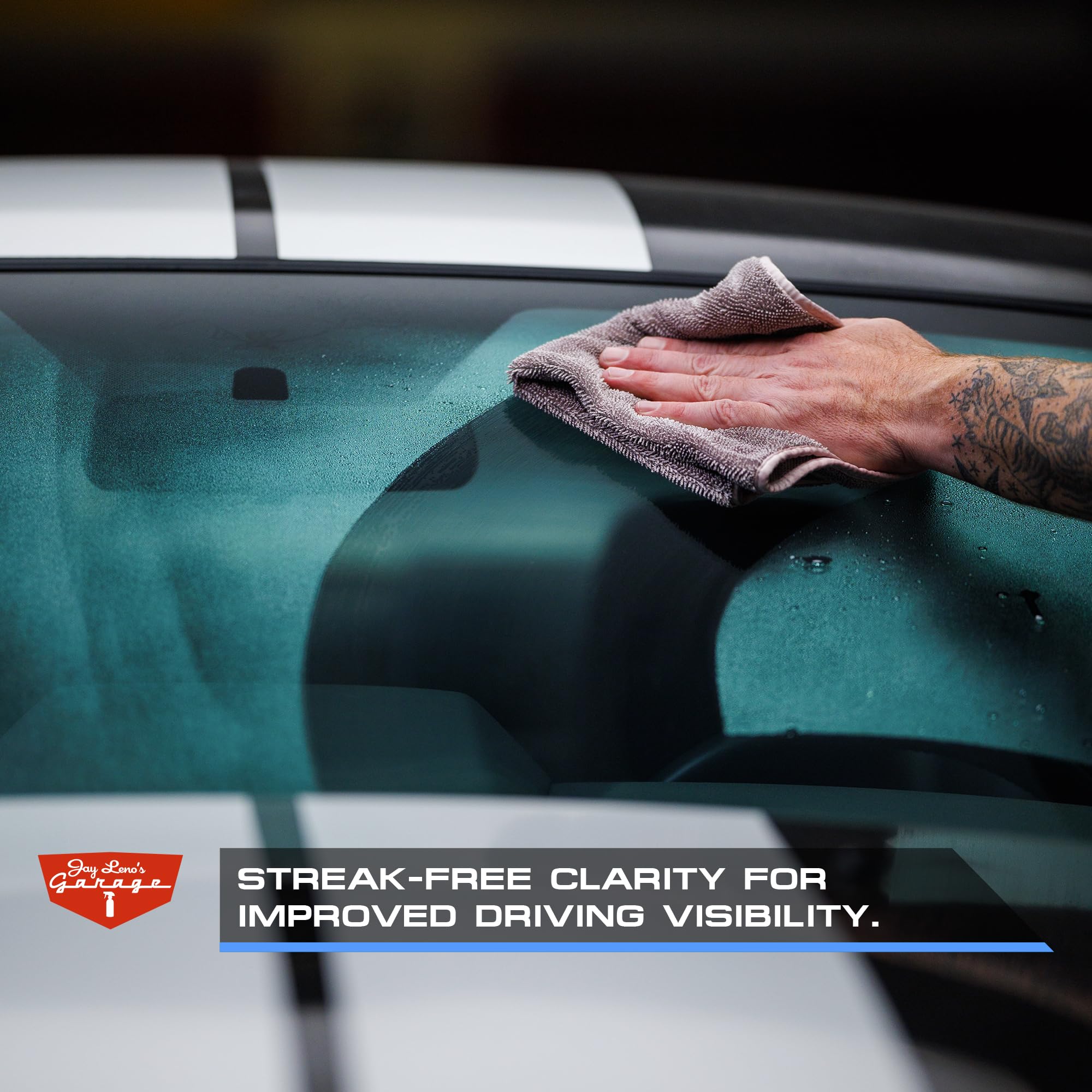 Jay Leno's Garage Glass Cleaner Spray – Streak-Free Auto Glass Cleaner for Cars, Automotive Window Cleaner for Car Windows, Windshields & Mirrors, Tint-Friendly Interior & Exterior Glass – 16 oz