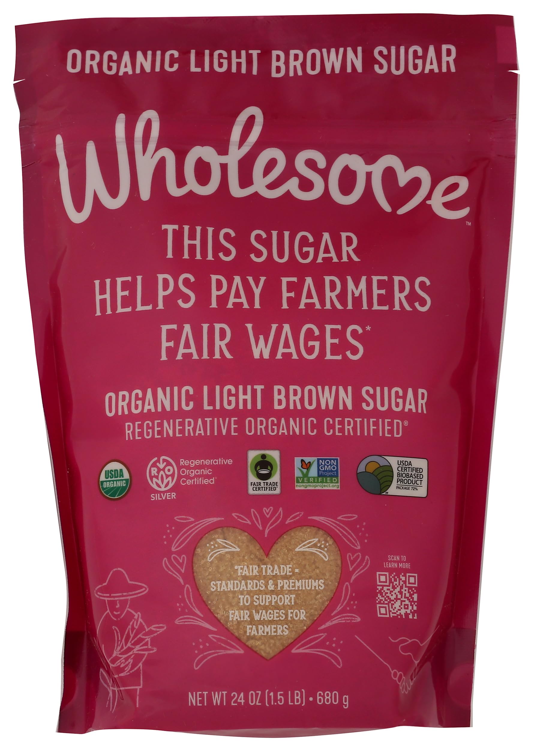 Wholesome Fair Trade Organic Light Brown Sugar, 24oz, 1-Pack