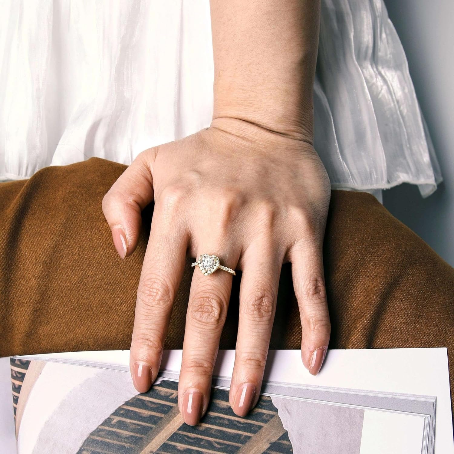 Promise Rings for Her,1.12 Carat Engagement Rings for Women,Moissanite Rings Heart-Shaped with 18K White Gold Plated 925 Sterling Silver - Image 5