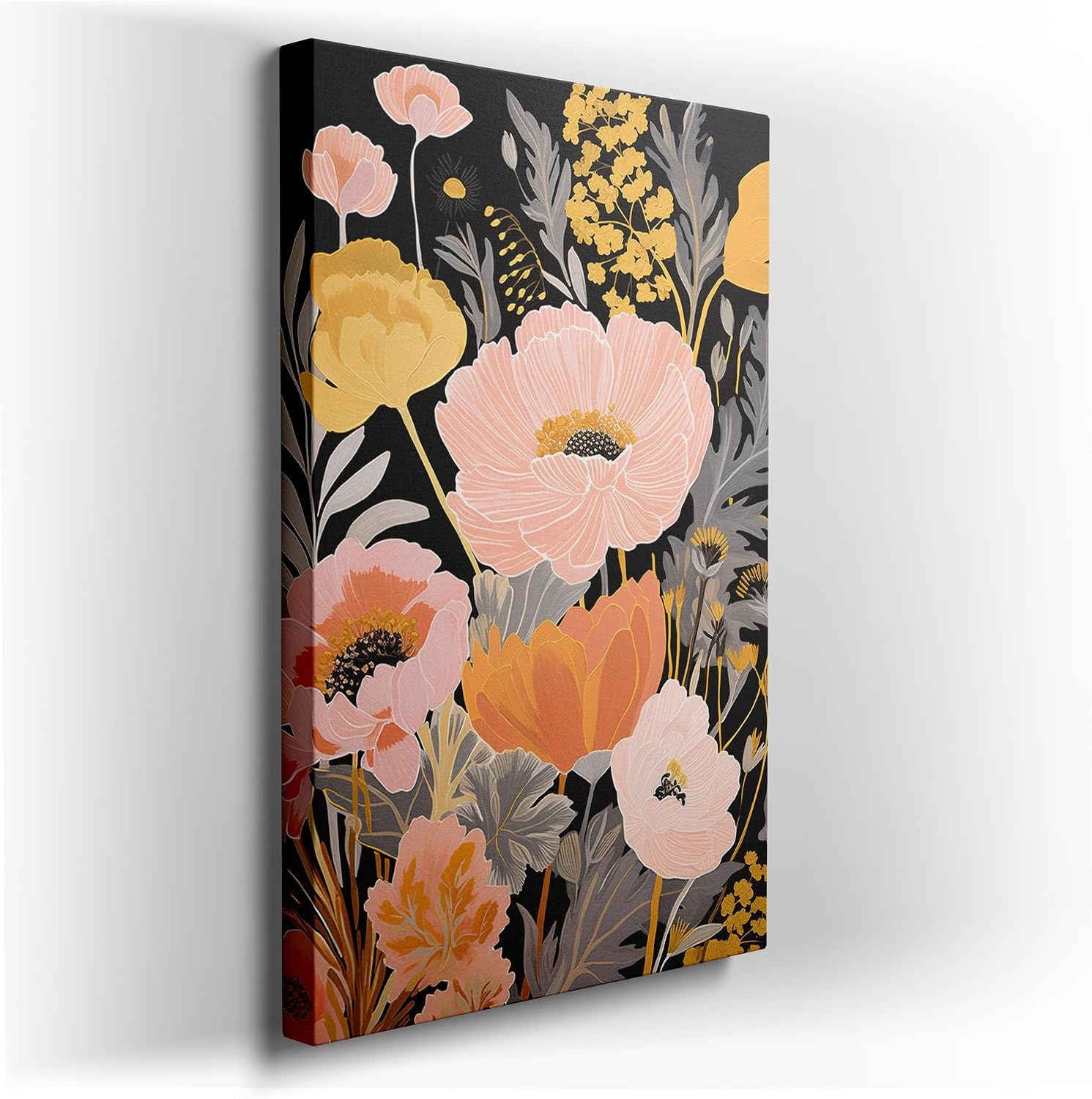 Canvas for Living room. Whispers of Spring: A Dreamy Bouquet in Pastel on Midnight Canvas, 27 x 18 inch Canvas Wall Art - Inspirational Office Decor - 69x46 cm (27x18 inch)