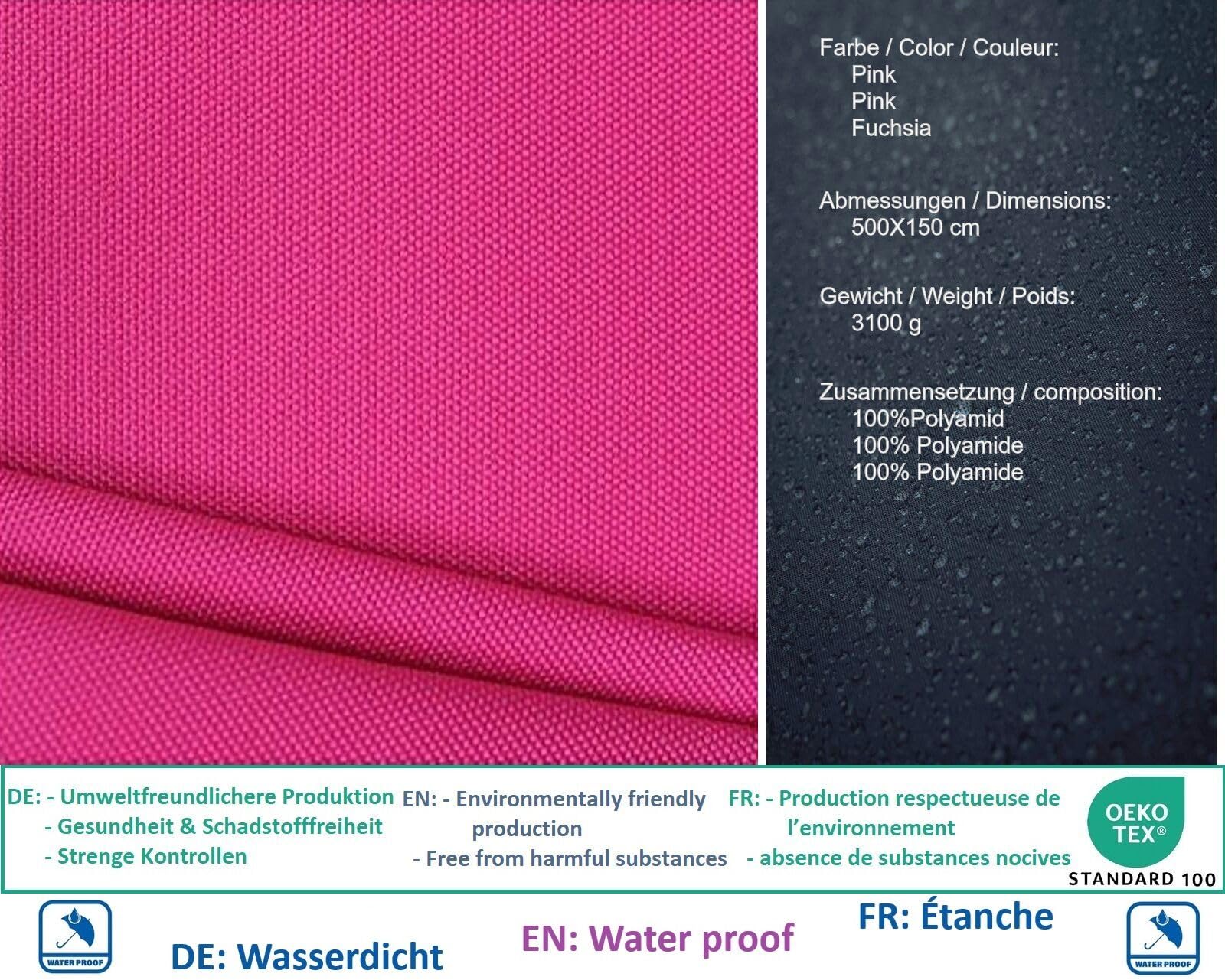 Fabrics-City pink nylonstoff CORDURA 600d, outdoor stoff, rucksack material, stabiles corduragewebe zum nähen, taschen, camping, wandern, langlebiges nylongewebe, 150X500cm, 3639