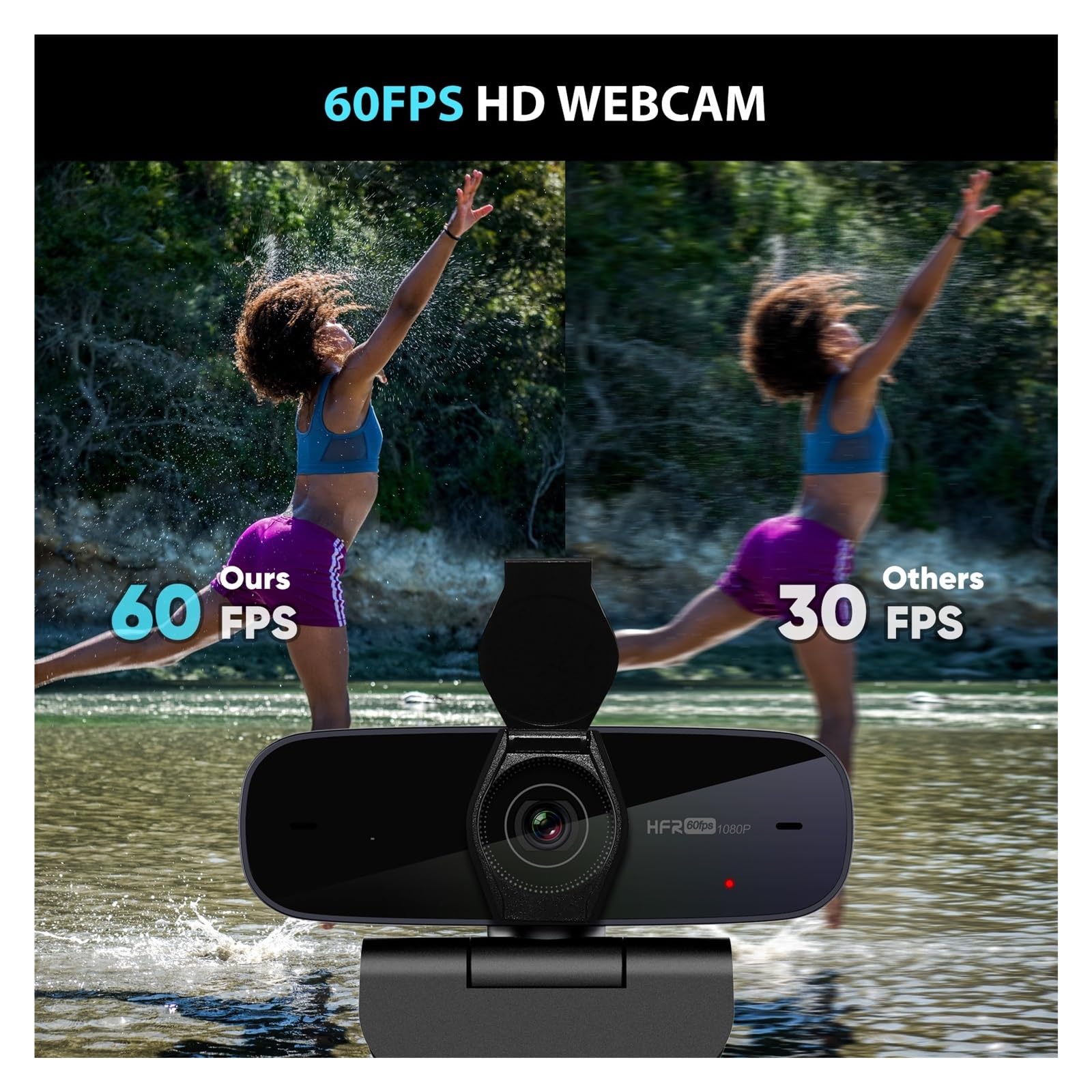 WeBcam, Kamera internetowa Full HD1080p 60 kl./s Autofokus ze zdejmowaną osłoną prywatności Strumień z mikrofonami USB Zawiera oprogramowanie,do transmisji na żywo, połączeń wideo, konferencji
