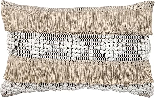 Trade Star Funda de cojín 100% algodón copetudo, funda de almohada lumbar copetuda, hermosa funda de almohada bohemia de algodón puro y lana,