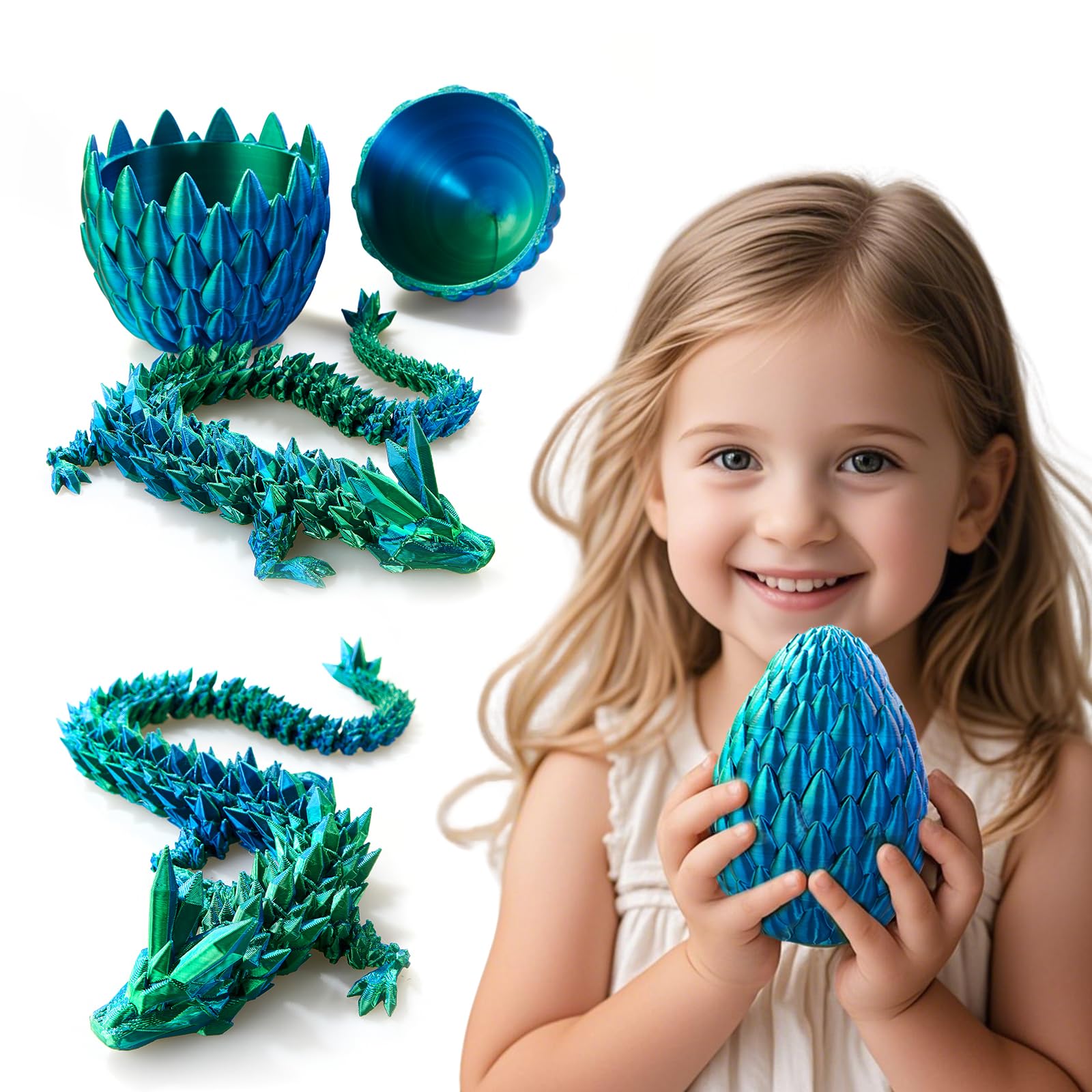 3D Printed Dragon Egg,Dragon Eggs with Dragon Inside,Surprise Dragon Egg Toy,15'' Full Articulated Crystal 3D Dragon for 5-7 4-6 8-12 Teen,Easter
