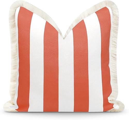 Hofdeco Premium Funda de almohada otoñal para patio interior y exterior, 20 x 20 pulgadas, repelente al agua para patio trasero, sofá, flecos de