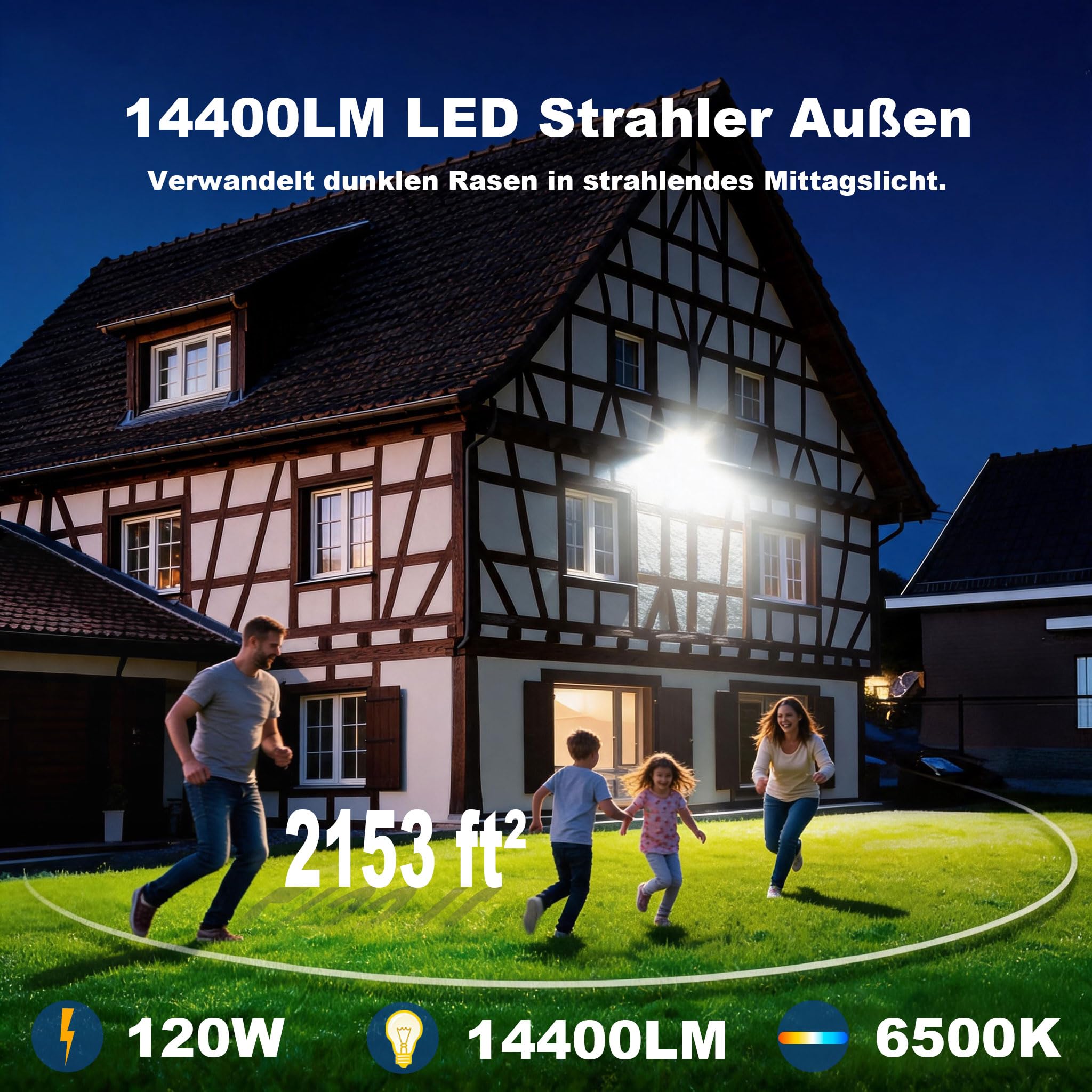 120W LED Außenstrahler, für den industriellen Einsatz, 14.400 lm, 6.500 K, IP66, effiziente Wärmeableitung, 85 % Energieeinsparung, LED-Außenstrahler, für Gärten, Lagerhallen und Garagen (2 Stück)
