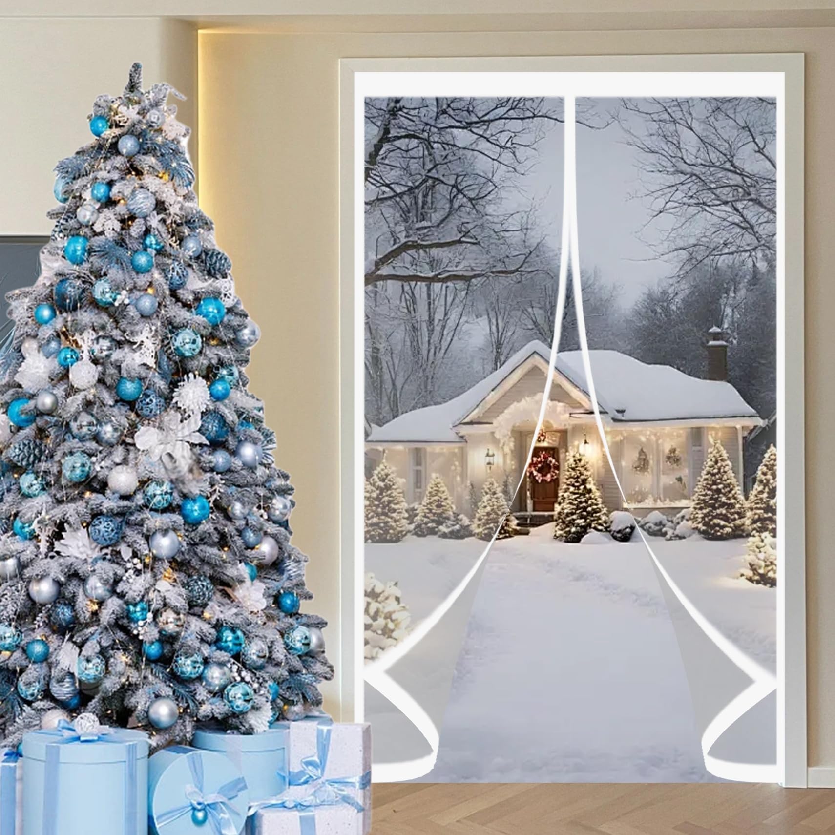 Wärmeschutzvorhang 185 x 238 cm Winddichter Thermisch Winter, Wasserdicht Schalldämmender, Magnetischer Thermisch Isolierter Türvorhang für Küche Balkone, Schlafzimmer, A