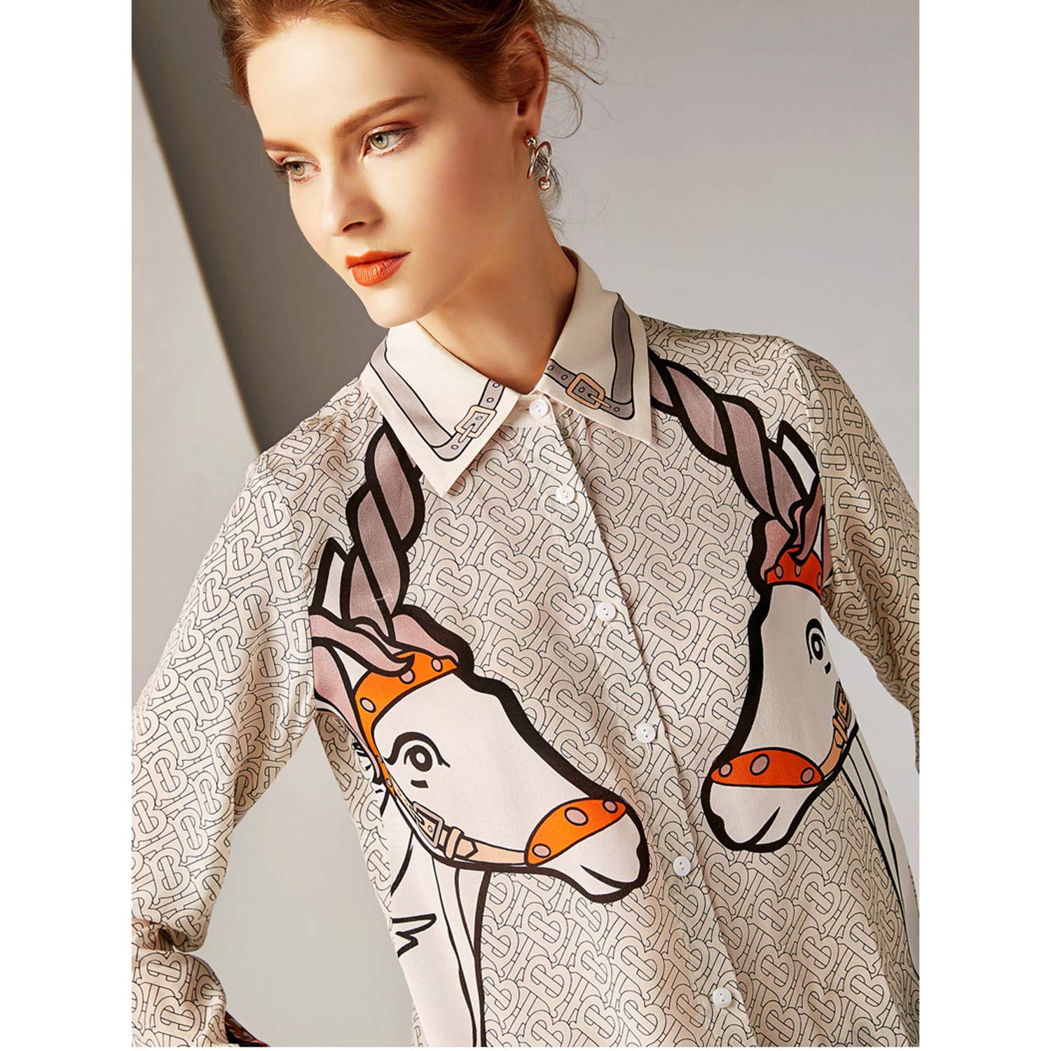 Camicia A Maniche Lunghe di Seta A Maniche Lunghe, Camicia retrò da Donna, Blusa Casual