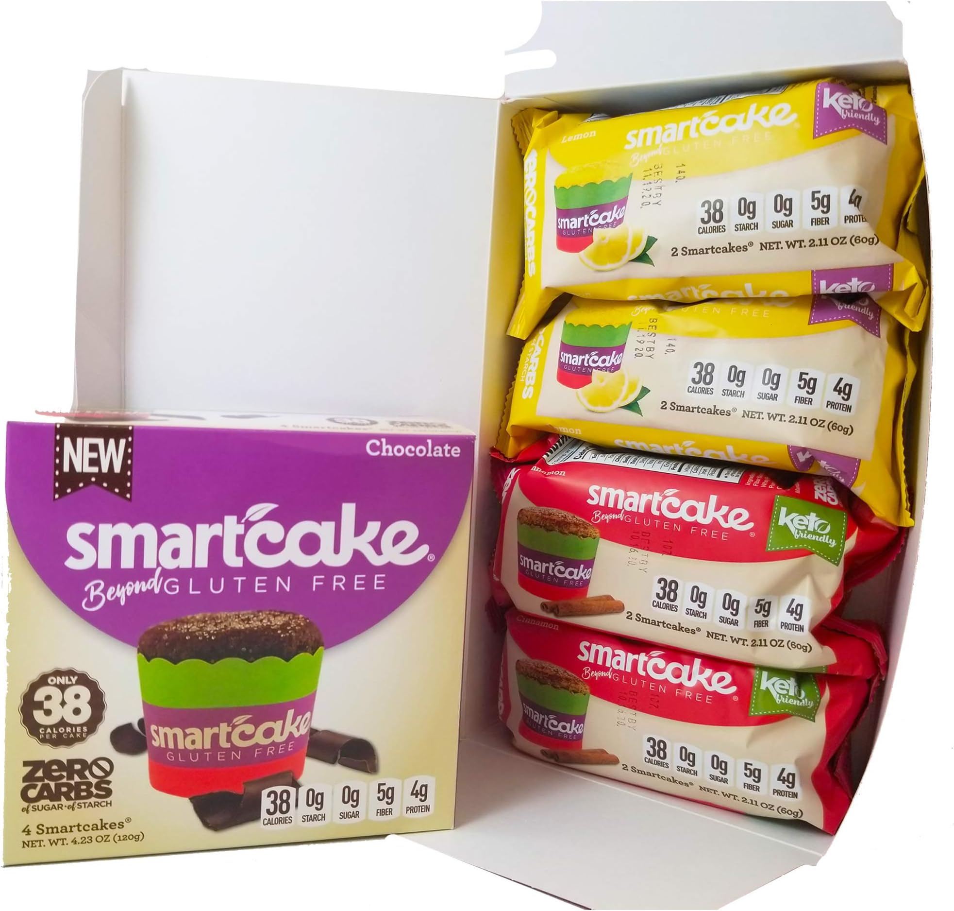 Smartcake Bundle; gluten free, sugar free, low carb, keto snack cakes. 6x twin packs; 2x chocolate 2x lemon 2x cinnamon: