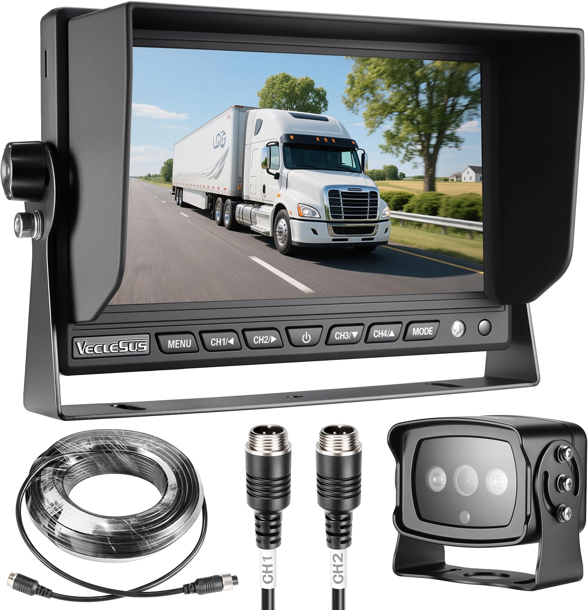 Backup Camera for Trucks, Two Installation Methods, No Interference, No Delay, 7" Wide Screen and Night Vision IP68 Waterproof Backup Camera for Box Truck, Bus, Caravan, Camper Van, Boat, Yacht