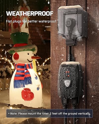 Miniatura 25 de DEWENWILS Temporizador de exterior para luces, temporizador de salida impermeable con 2 tomas de corriente a tierra, 15 A 1/2 HP, certificación UL