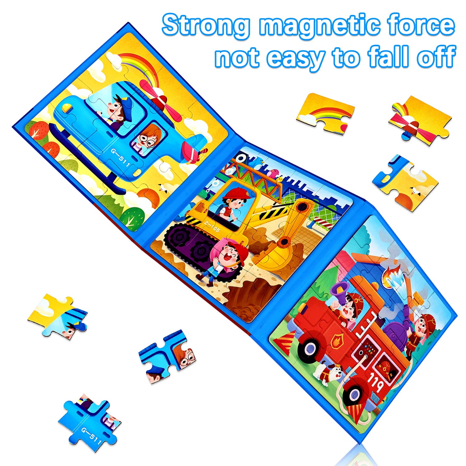 BBLIKE Puzzle Magnetici per Bambini dai 3 Anni in su, Puzzle 3-in-1, Puzzle con Animali in Legno Libro per Bambini, Giochi da Viaggio Giocattoli per Bambini di 3 4 5 Anni Ragazzi e Ragazze（trasporto）