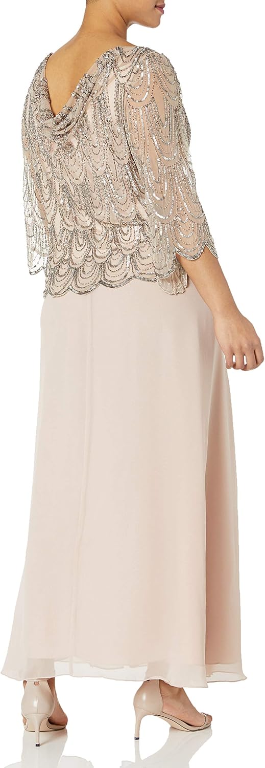 J Kara Women's Plus-Size 3/4 Scallop Beaded Pop Over Gown Plus - Image 4