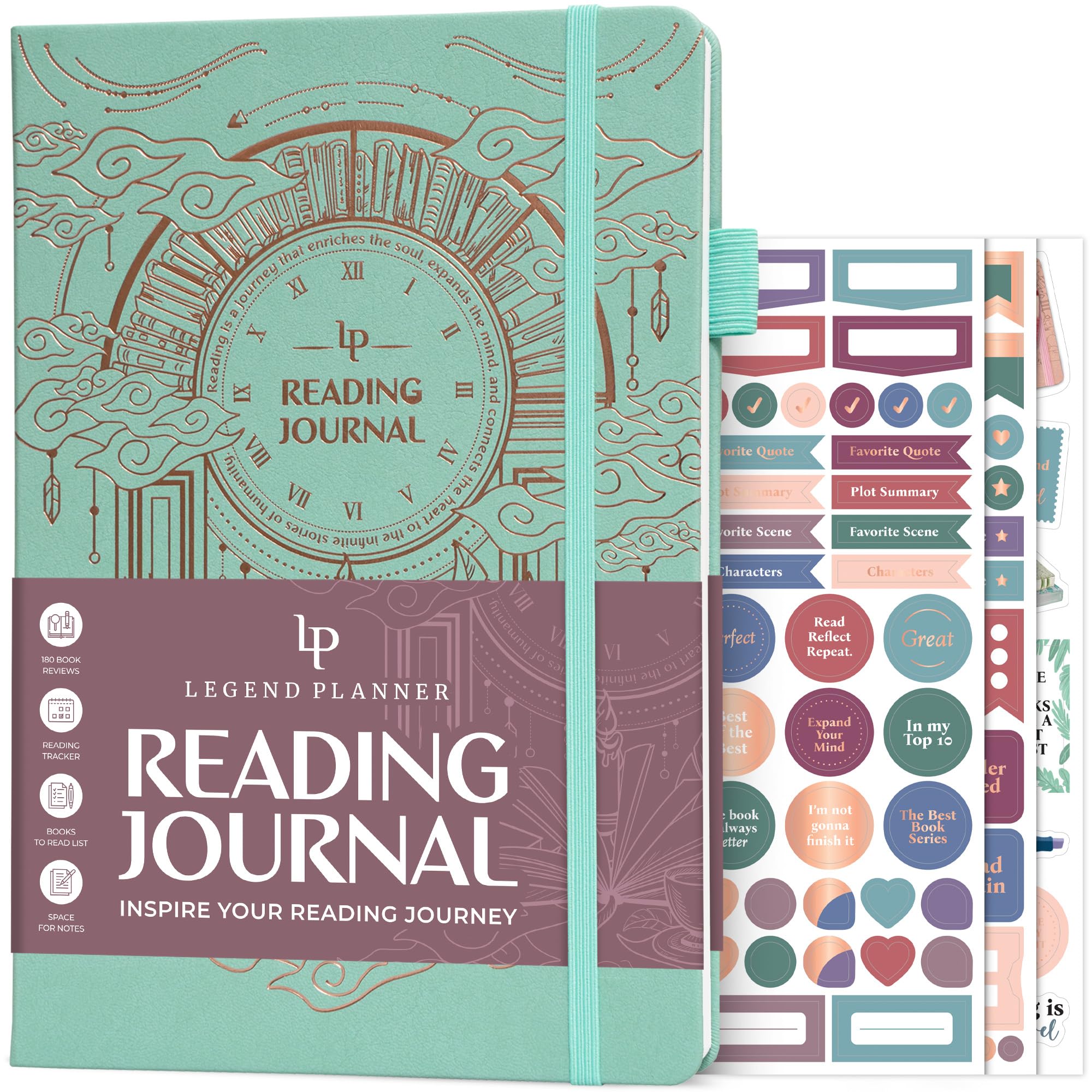 Legend Reading Journal for Book Lovers – Reading Log Tracker for Adults & Kids – Book Nerd Gifts & Accessories, 180 Reviews (Mint Cream)