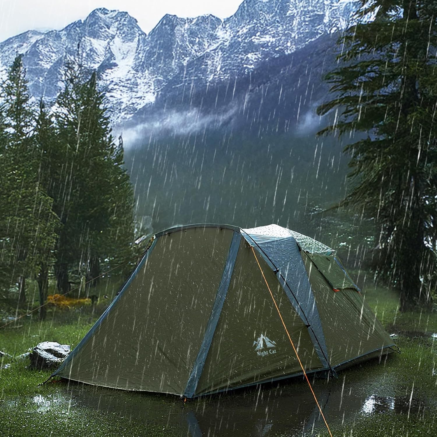 Night Cat Cabin Tent with Vestibule: 3 Persons Pop Up Camping Tent Double Layers Easy Quick Setup Waterproof - Image 3