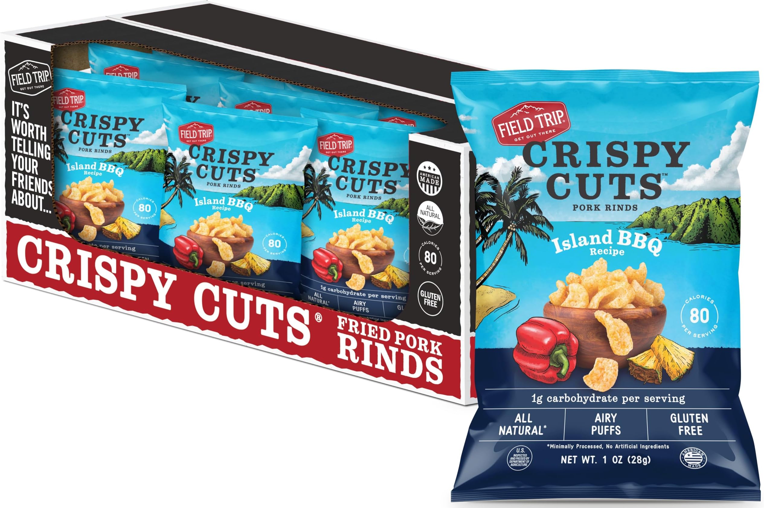 Field Trip Keto Diet Friendly, Low Carb, Island BBQ Pork Rinds, 1 Ounce (12 Count)