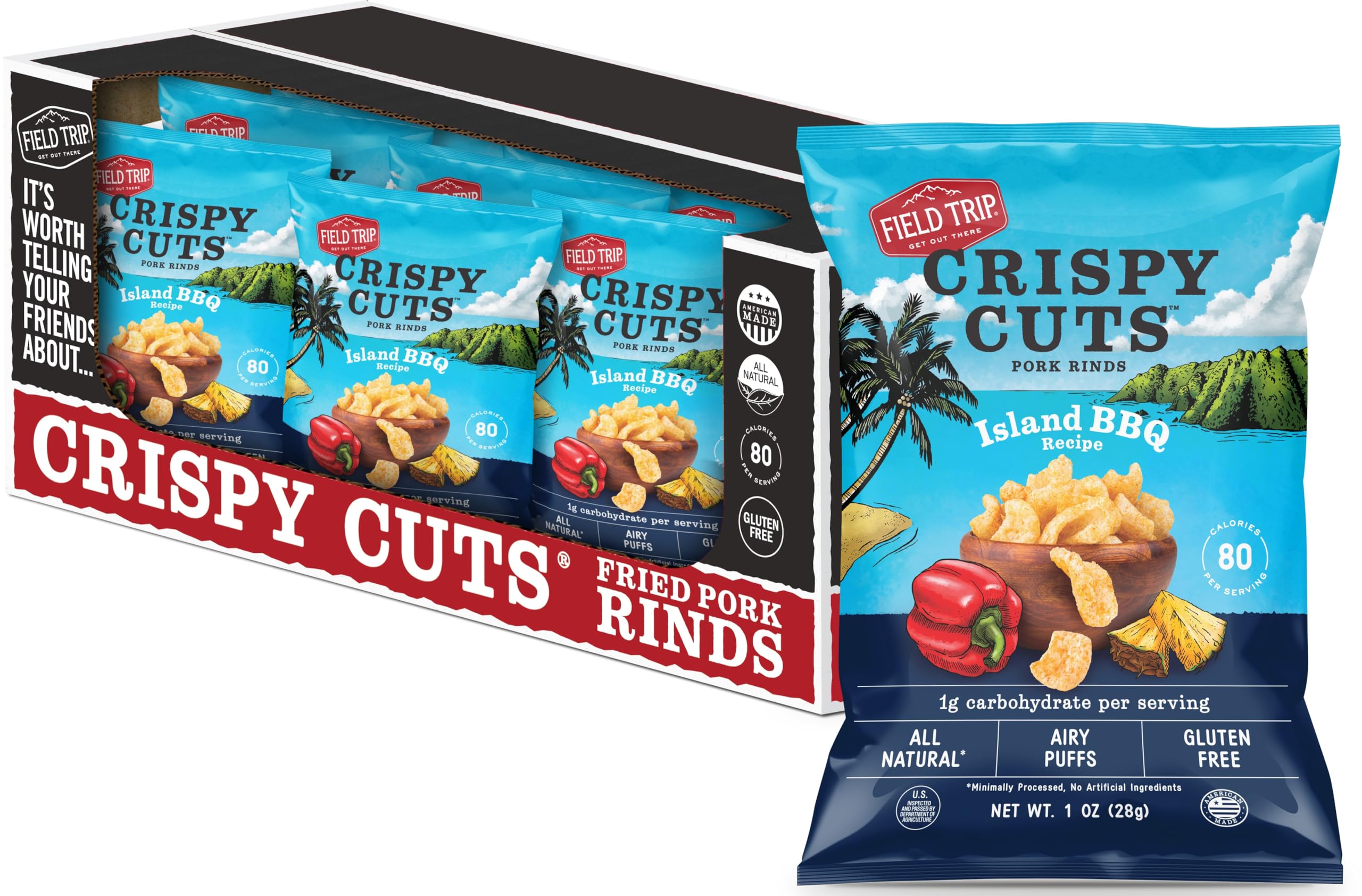 Field Trip Keto Diet Friendly, Low Carb, Island BBQ Pork Rinds, 1 Ounce (12 Count)