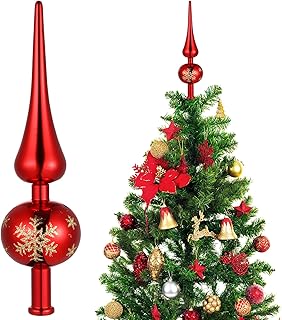 STOBOK Christmas Tree Topper Plastic Christmas Tree Topper Blown Plastic Xmas Tree Finials Hand- Painted Treetop Glass for Christmas Tree Ornaments (Red)