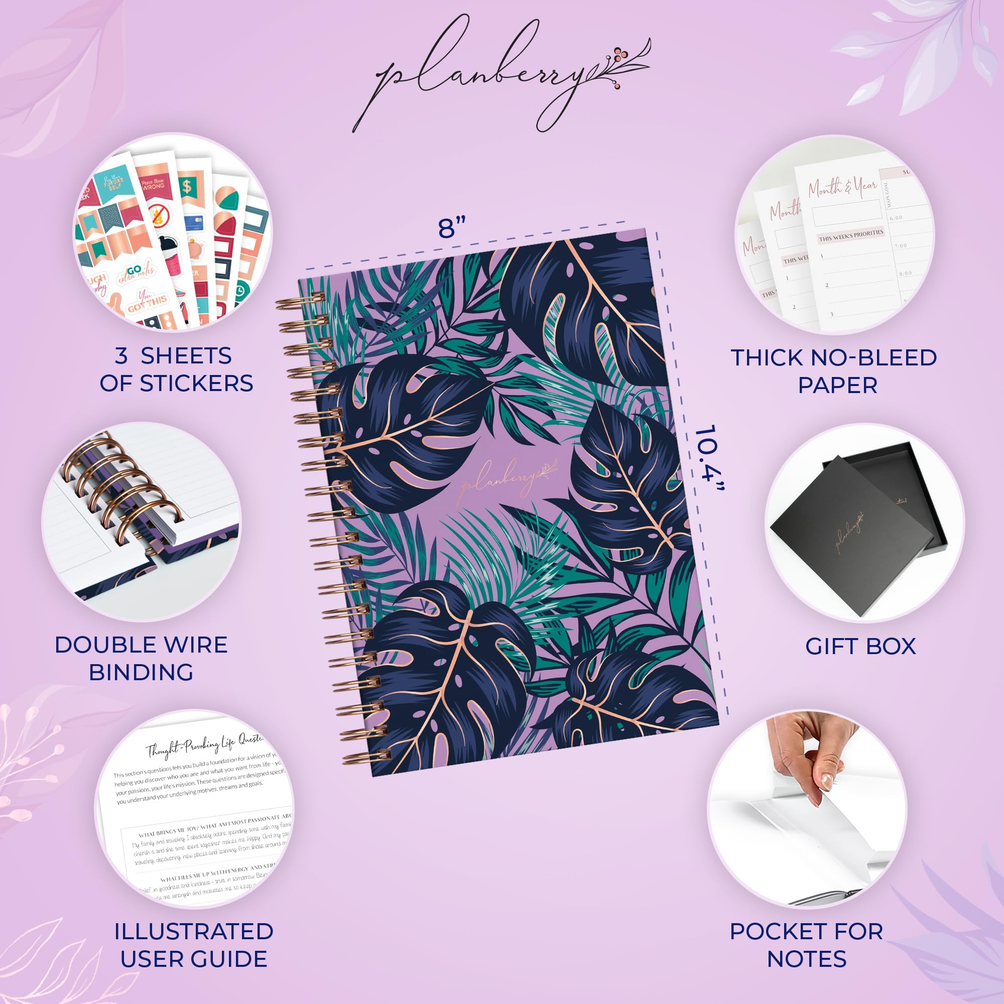 PLANBERRY Large Hourly Schedule Planner Premium - Undated Organizer for Productivity Time Management & Budget, 20x27cm (Wild Purple) - Image 2