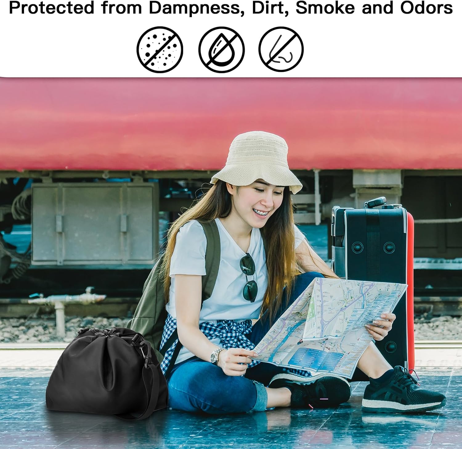 Homakover Small Travel Neck Pillow Bag for Memory Foam Travel Pillow,Luggage Travel Pillow Drawstring Bag Carrying Case with Trolley Sleeve&Adjustable Strap,Easily Attaches to Luggage,Backpacks - Image 6