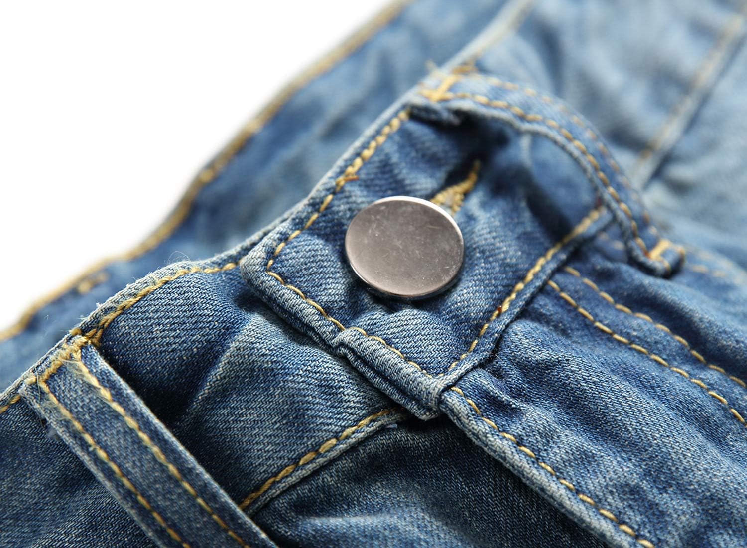 Men's Ripped Destroyed Distressed Vintage Straight Fit NO Stretch Denim Jeans