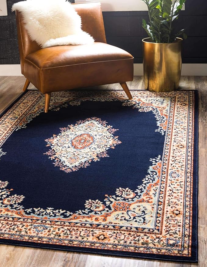 Unique Loom Reza Collection Traditional Persian Style Area Rug, 4 x 6 ft, Navy Blue