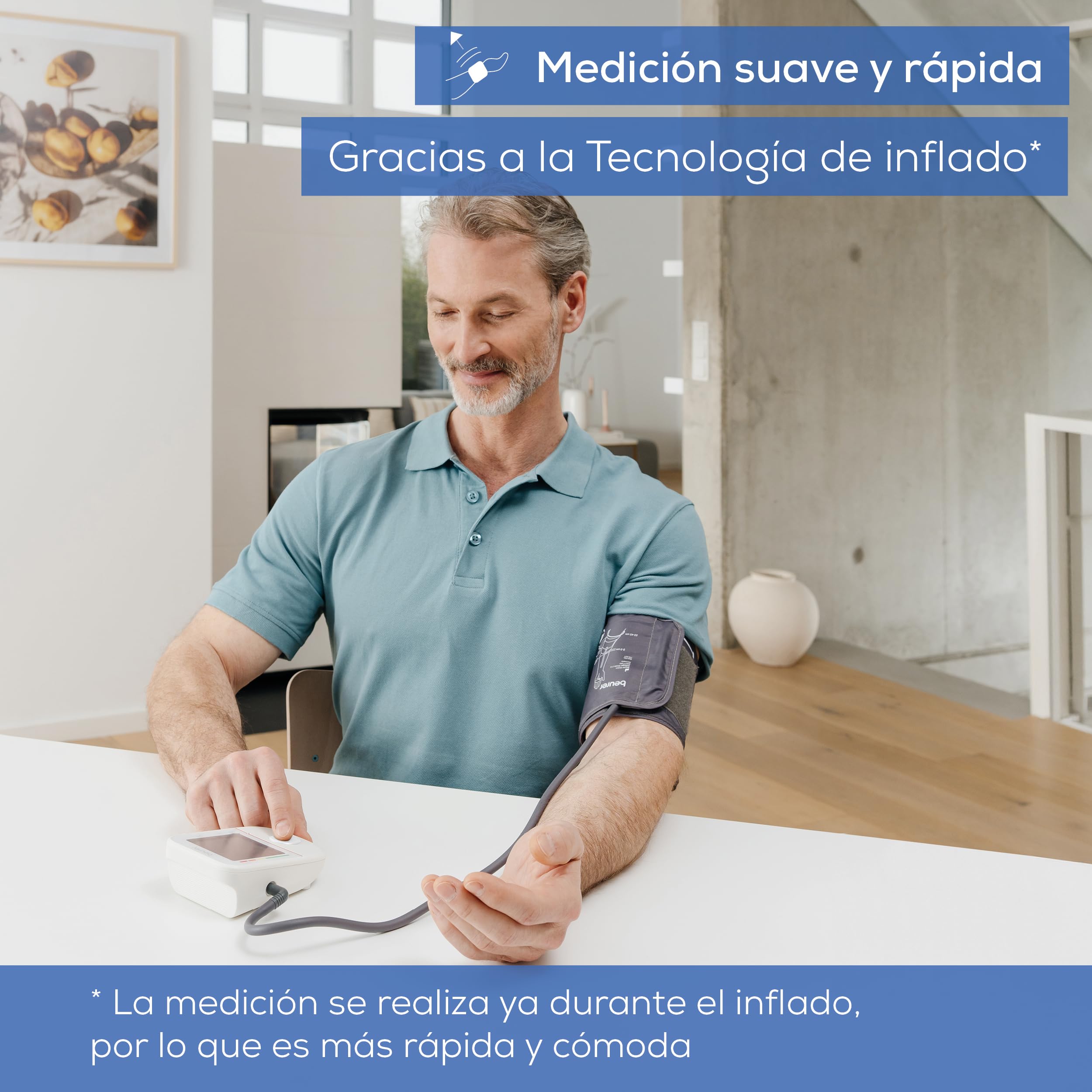 Beurer BM 38 Tensiómetro de brazo, manejo sencillo con un solo botón, medición precisa, detección de arritmias, pantalla XL, brazalete de 22-42 cm, Transferencia de datos a Apple Health