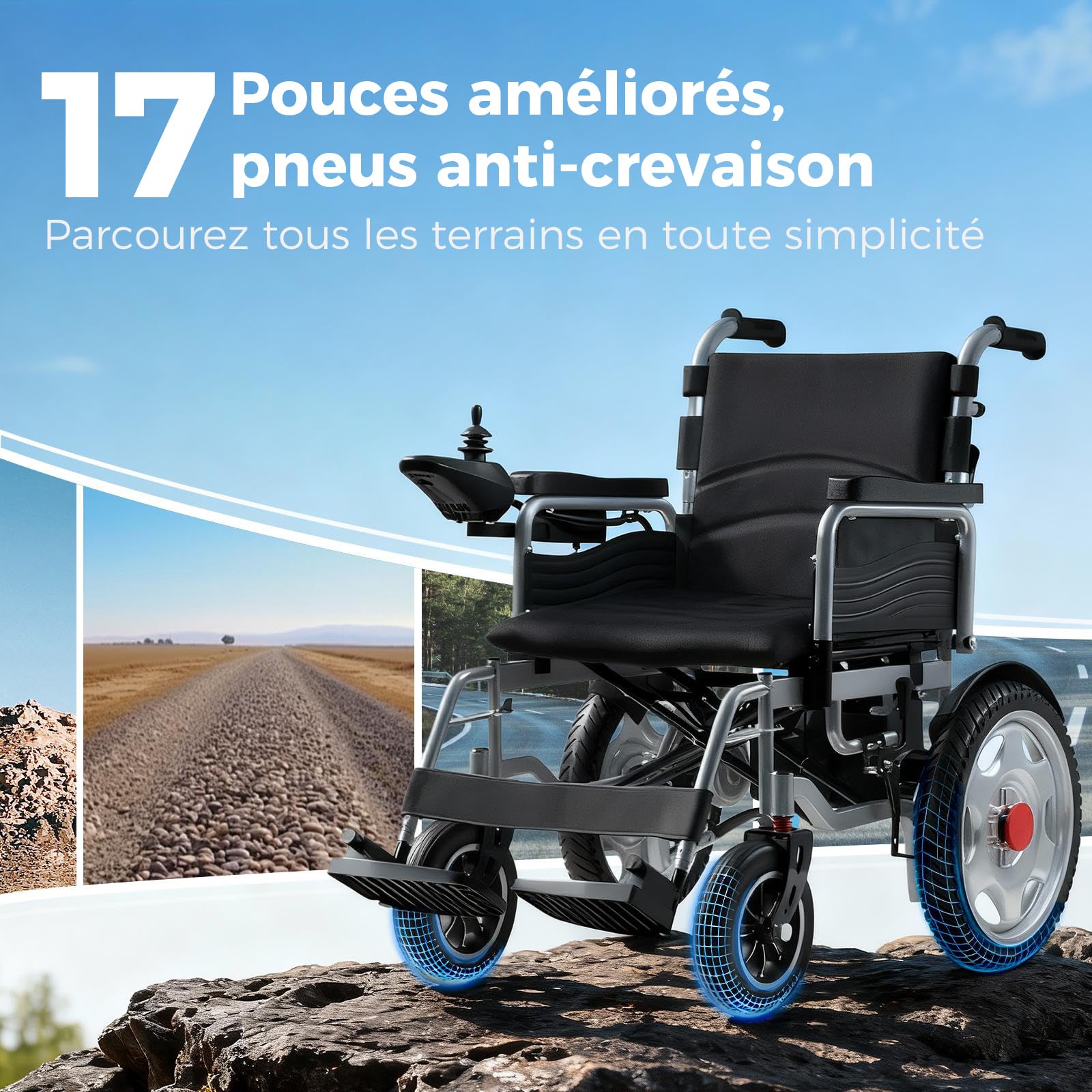 Fauteuil roulant electrique pliable adulte, assise 50 cm pour obèse, voyage | Grande taille, capacité de charge 182kg, large tout terrain scooter pour handicapé, autonomie de 25 km