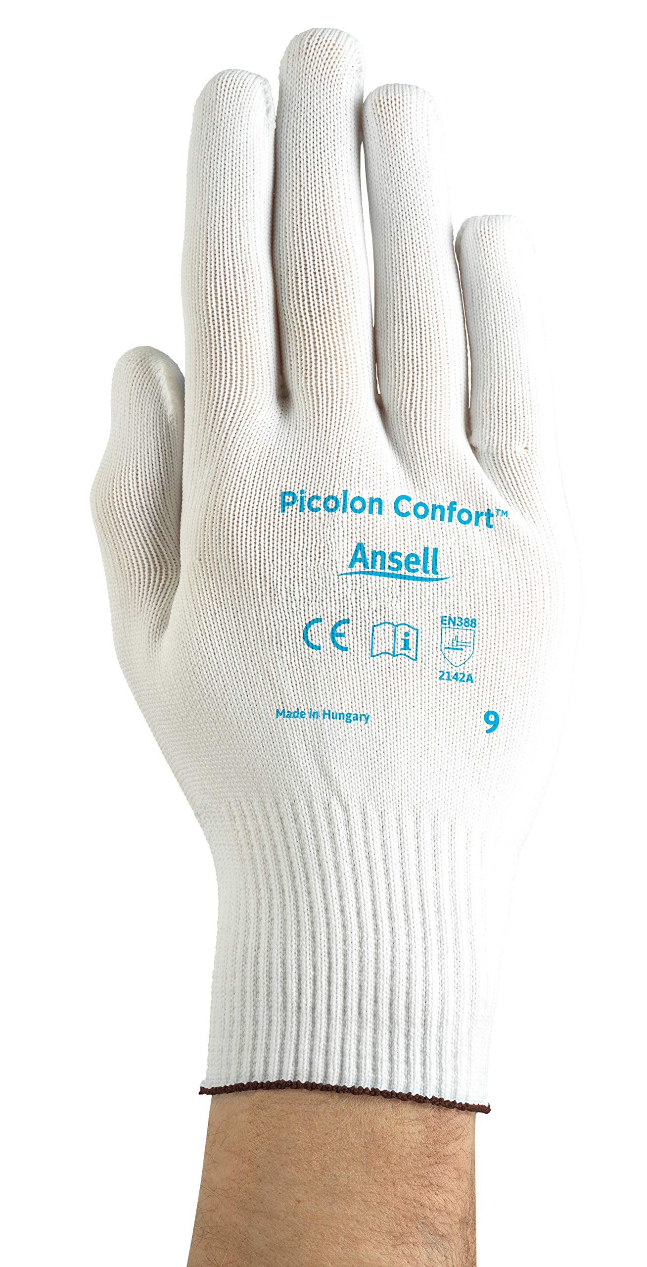 Ansell Picolon Confort Gants de Travail Industriels, Protection Multiusage, Bricolage, Chantier, Mécanique, Blanc, Taille XL (12 Paires)