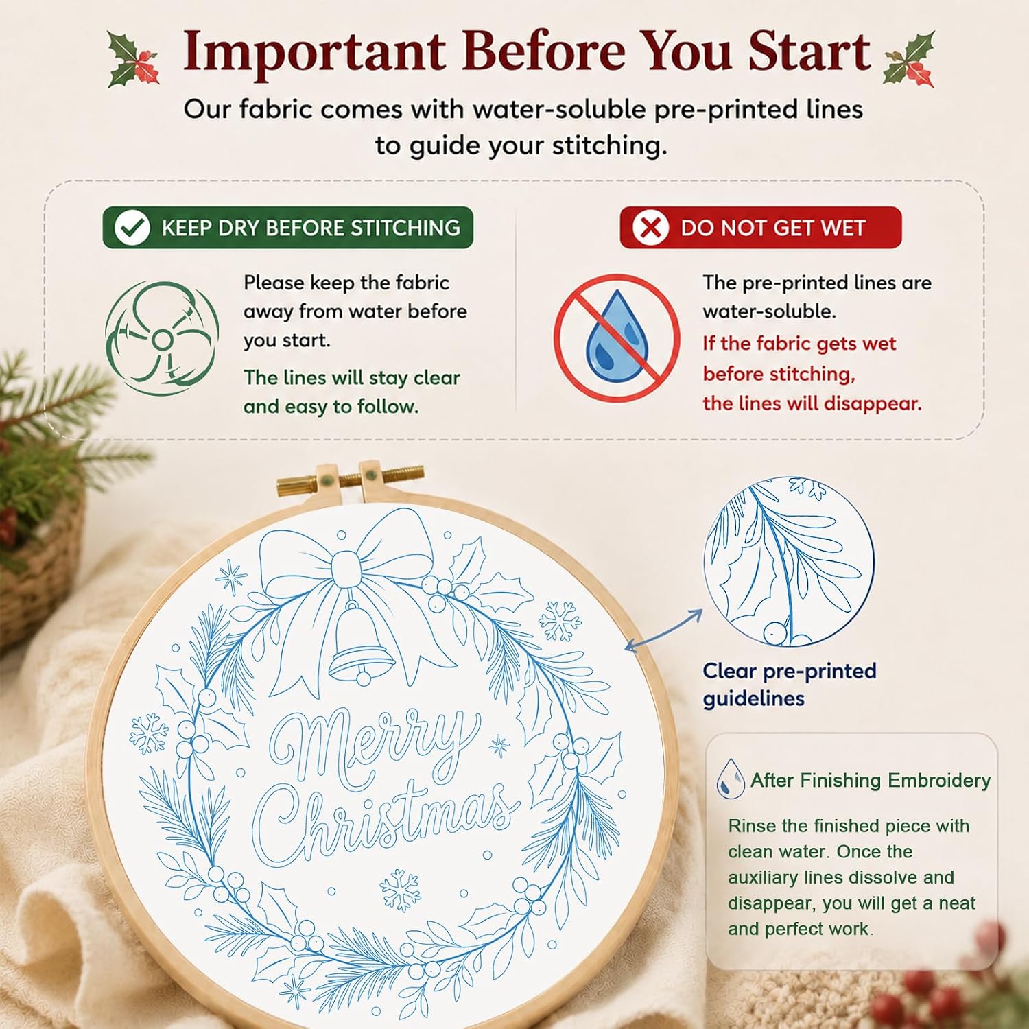 Louise Maelys Merry Christmas Wreath Embroidery Kit for Beginners Adults