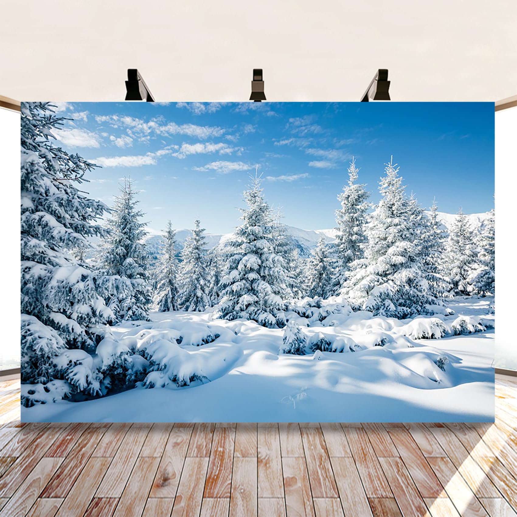 MIRRORANG 2,2x1,5m Winter Bos Achtergrond Outdoor Sneeuw
