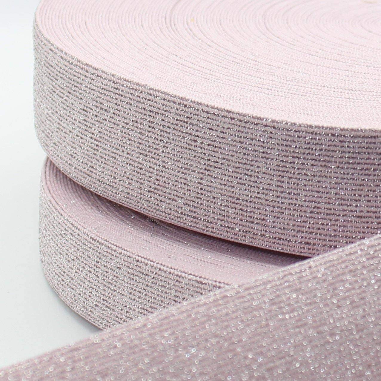 5 metri Elastici Brillante Colorato Lurex Rosa 35 mm M08