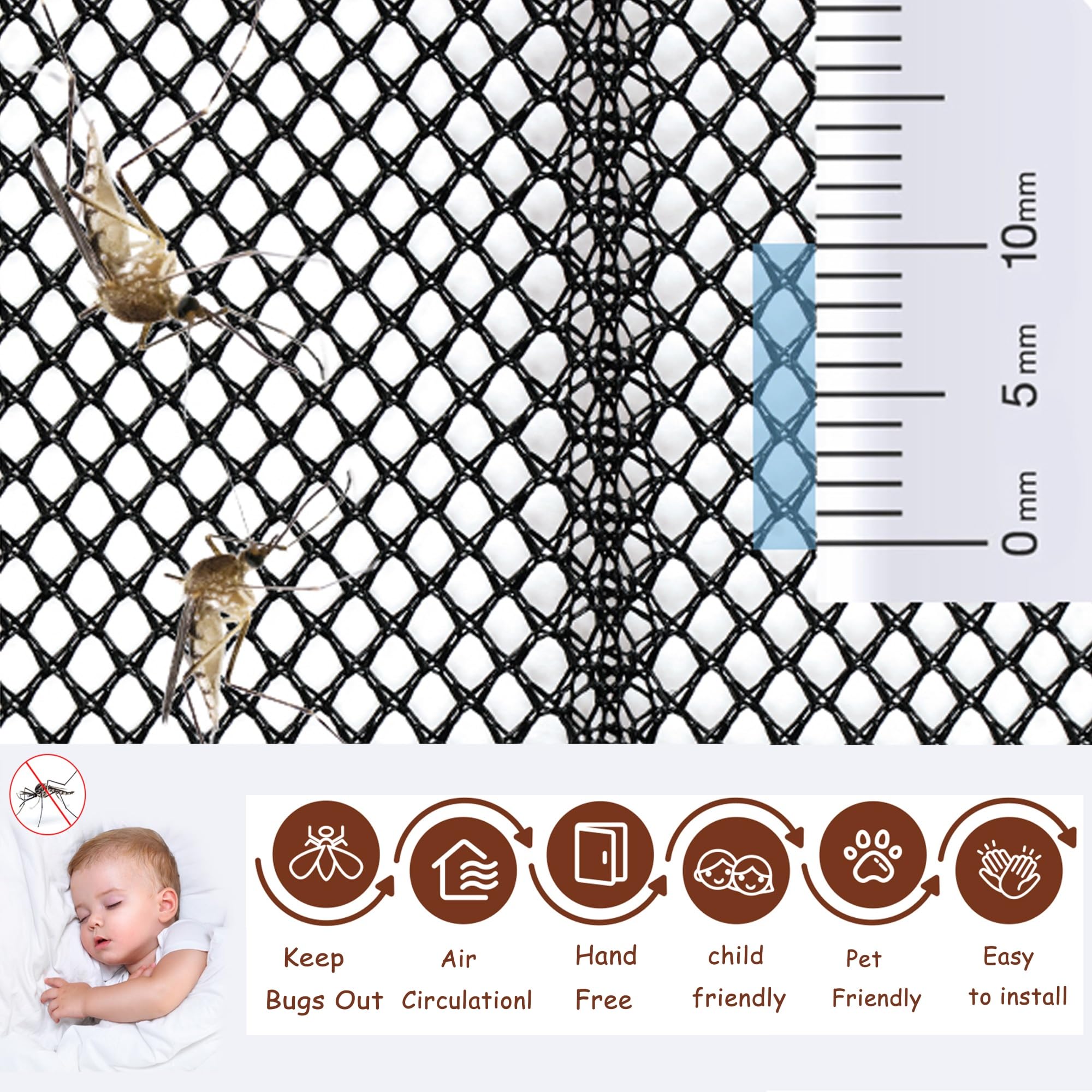 Magnet Fliegengitter tür Insektenschutz Balkontür Fliegenvorhang,235x165cm Insektenschutz Balkontür,Katzen Sicher,Stärkere Magneten,Breites Klettband Schwarz